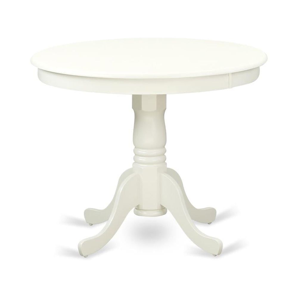 Linen White Round Pedestal Dining Table with 2 Chairs