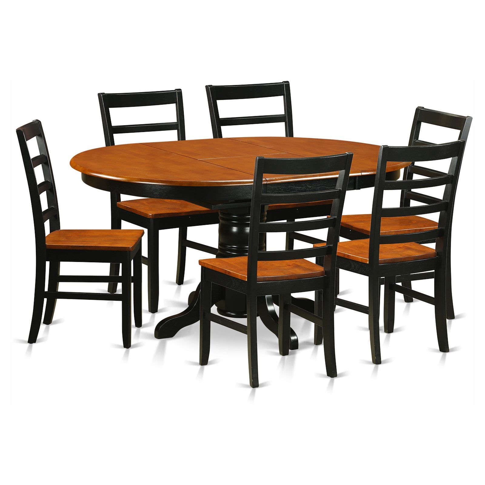 Black and Cherry 7-Piece Oval Dining Table Set with Ladder Back Chairs