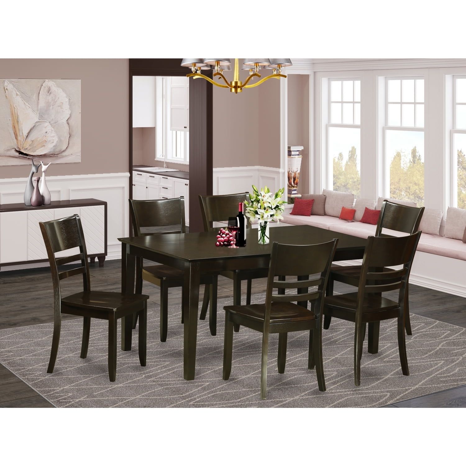 Cappuccino Solid Wood 7-Piece Dining Set with Leather Cushions