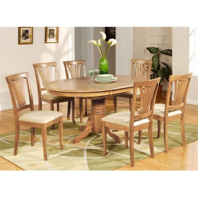 Oak Finish Oval Dining Table Set with 4 Cushioned Chairs