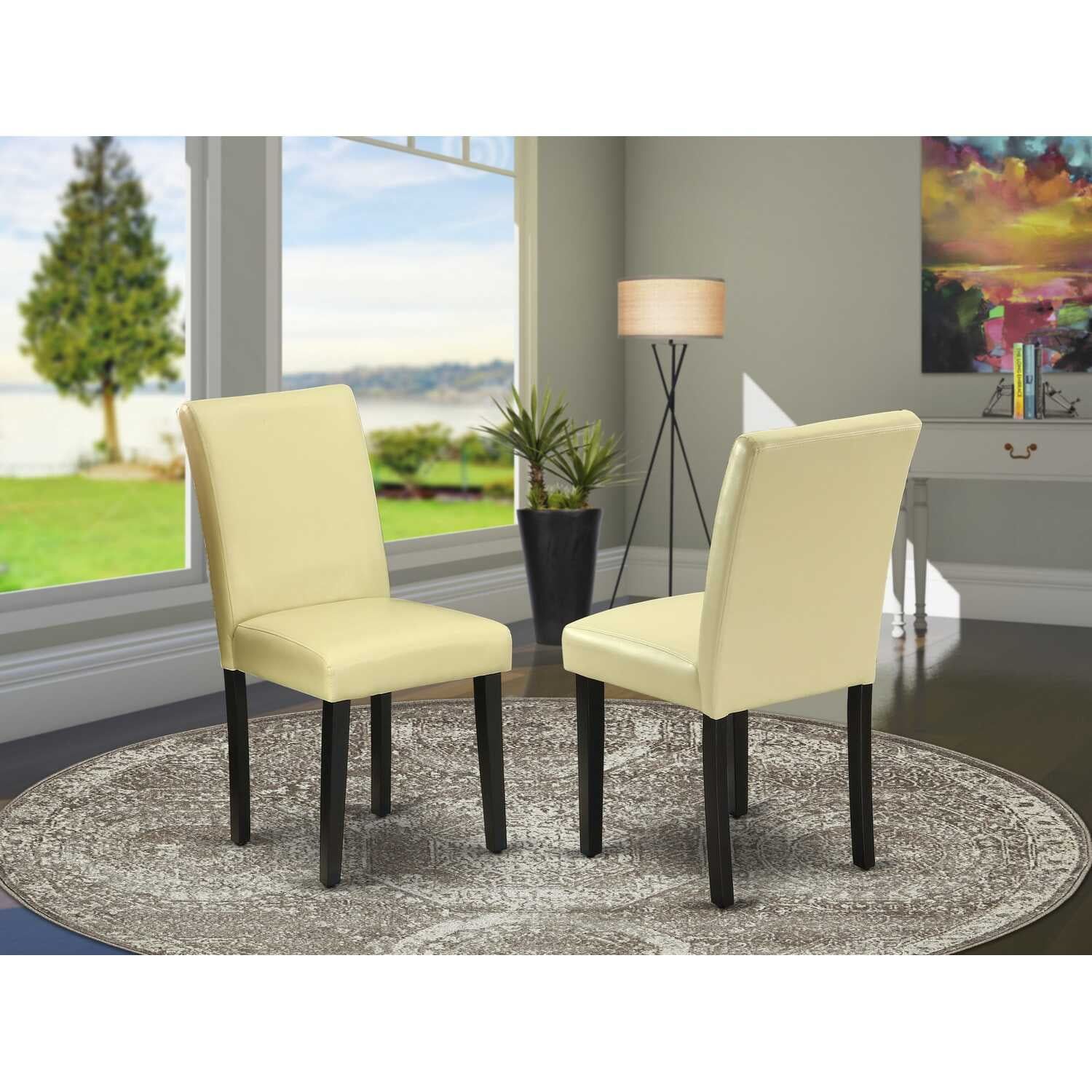 Eggnog Faux Leather Parsons Side Chair Set with Black Wood Legs