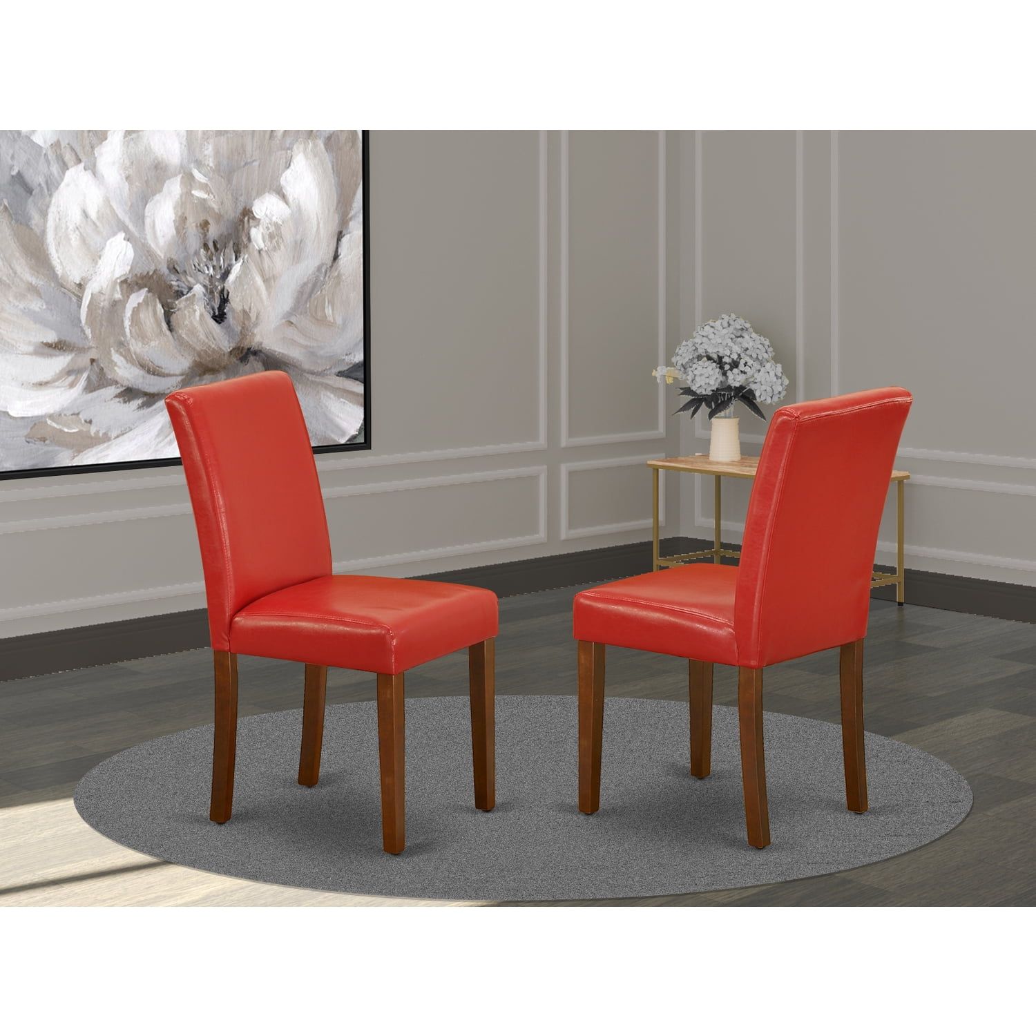 Transitional Parsons Side Chair in Mahogany with Firebrick Red Leather