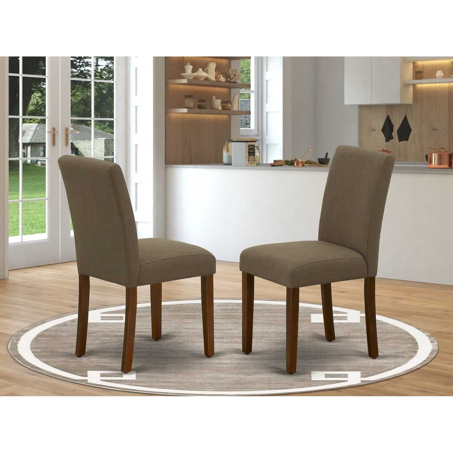 Coffee Linen Upholstered Parsons Side Chair with Mahogany Legs, Set of 2