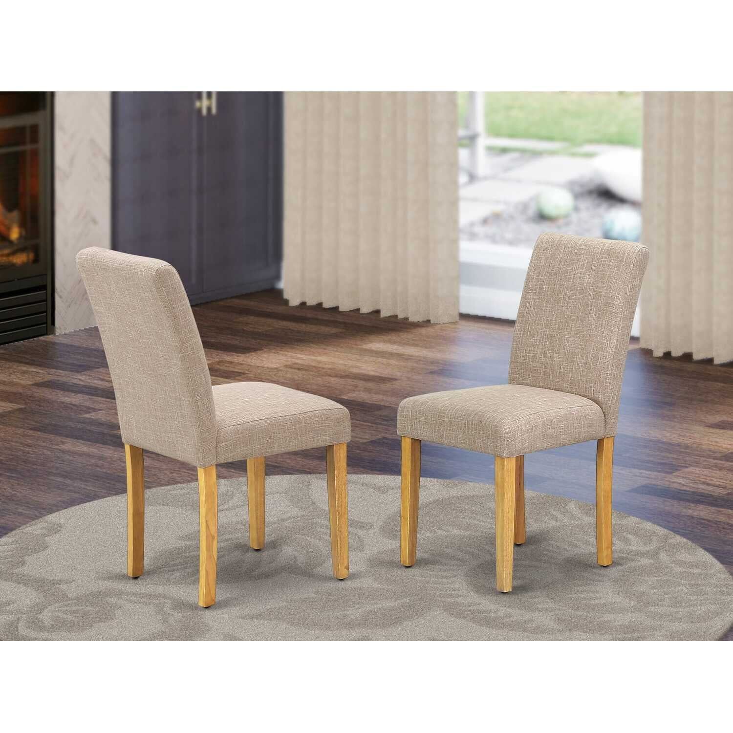 Abbott Oak and Light Fawn Linen Upholstered Parsons Side Chair Set