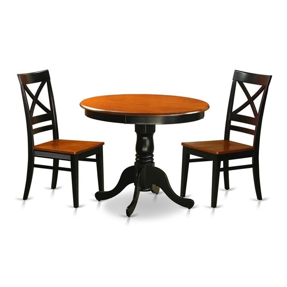 Black and Cherry Solid Wood 3-Piece Round Dining Set