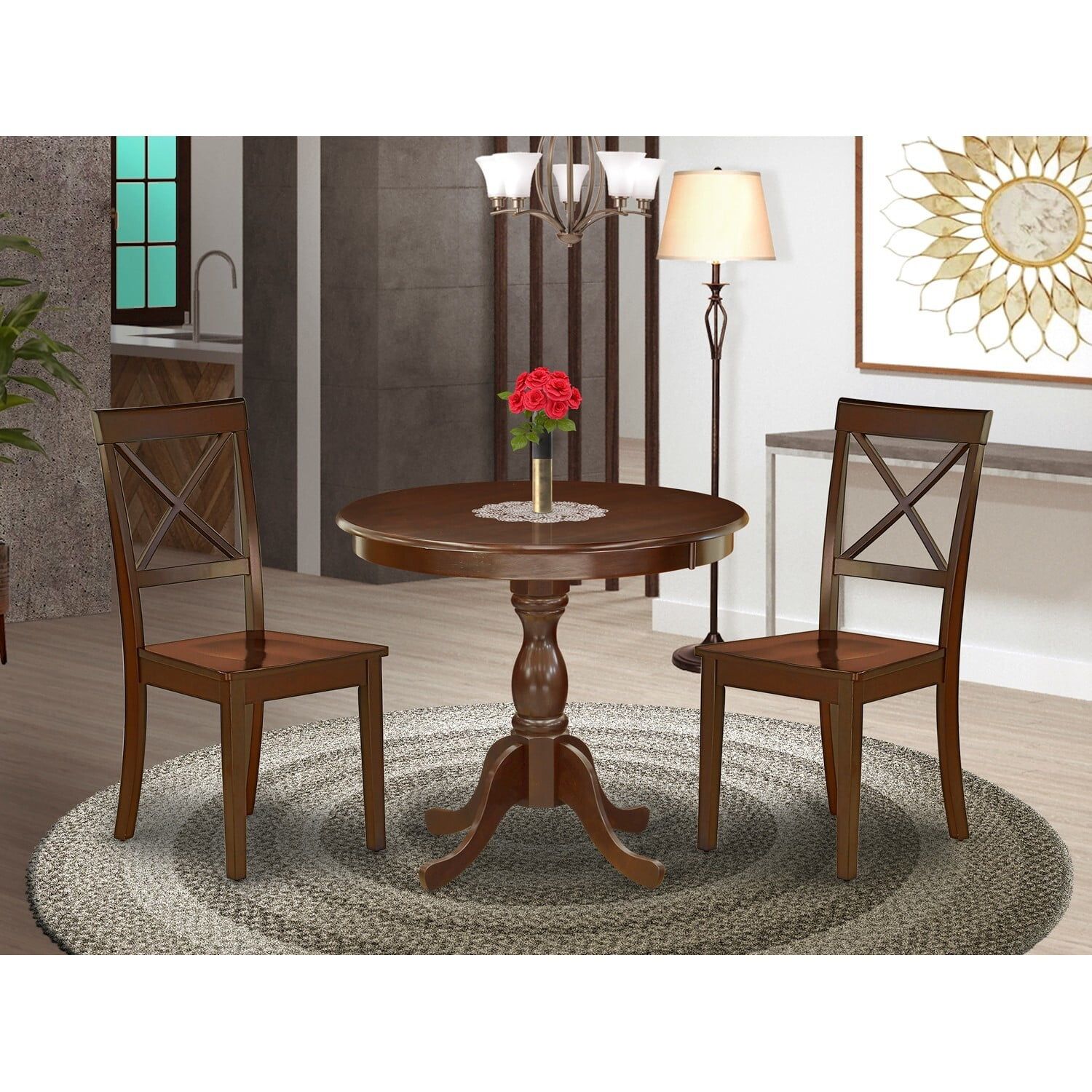 Classic Mahogany 3-Piece Dining Set with X-Back Chairs