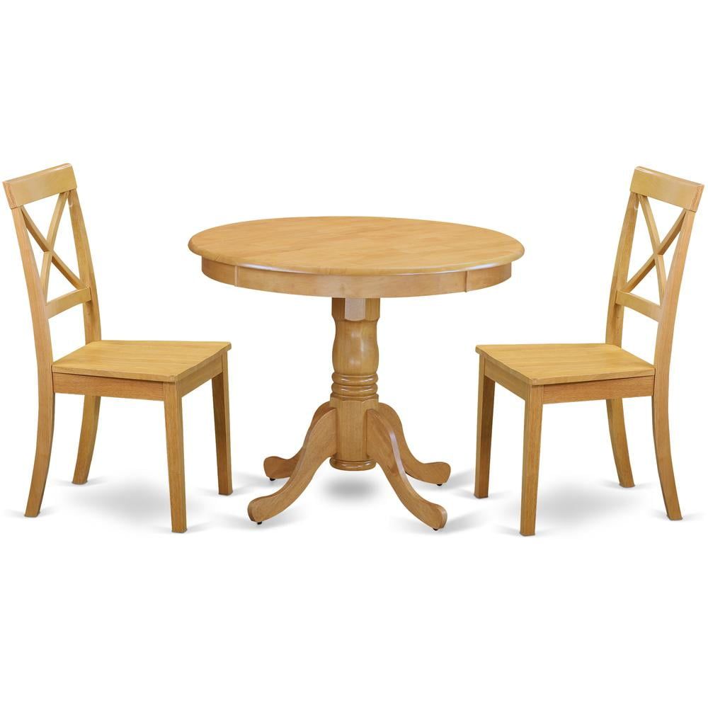 Oak 3-Piece Round Pedestal Dining Set with High Back Chairs