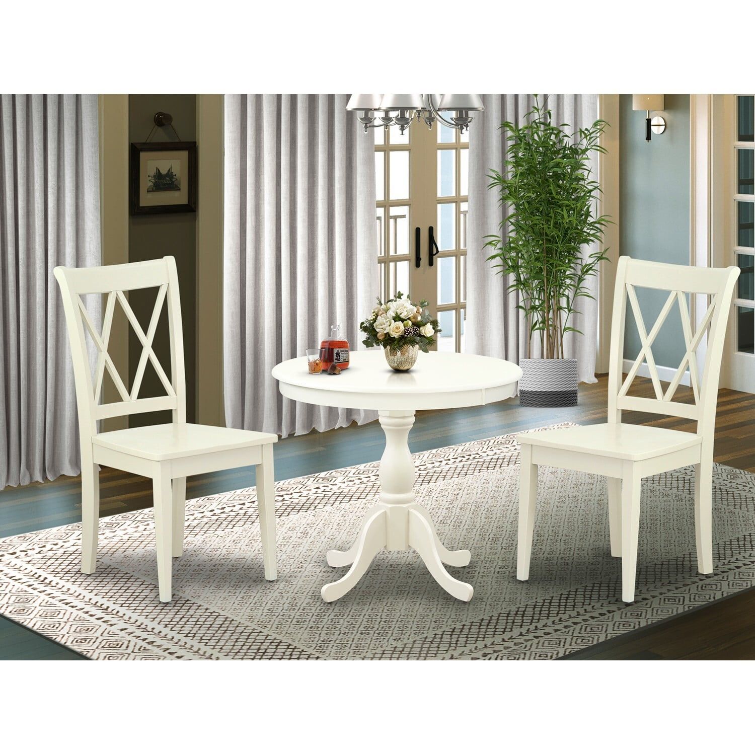 Linen White 36" Rubber Wood Pedestal Dining Set