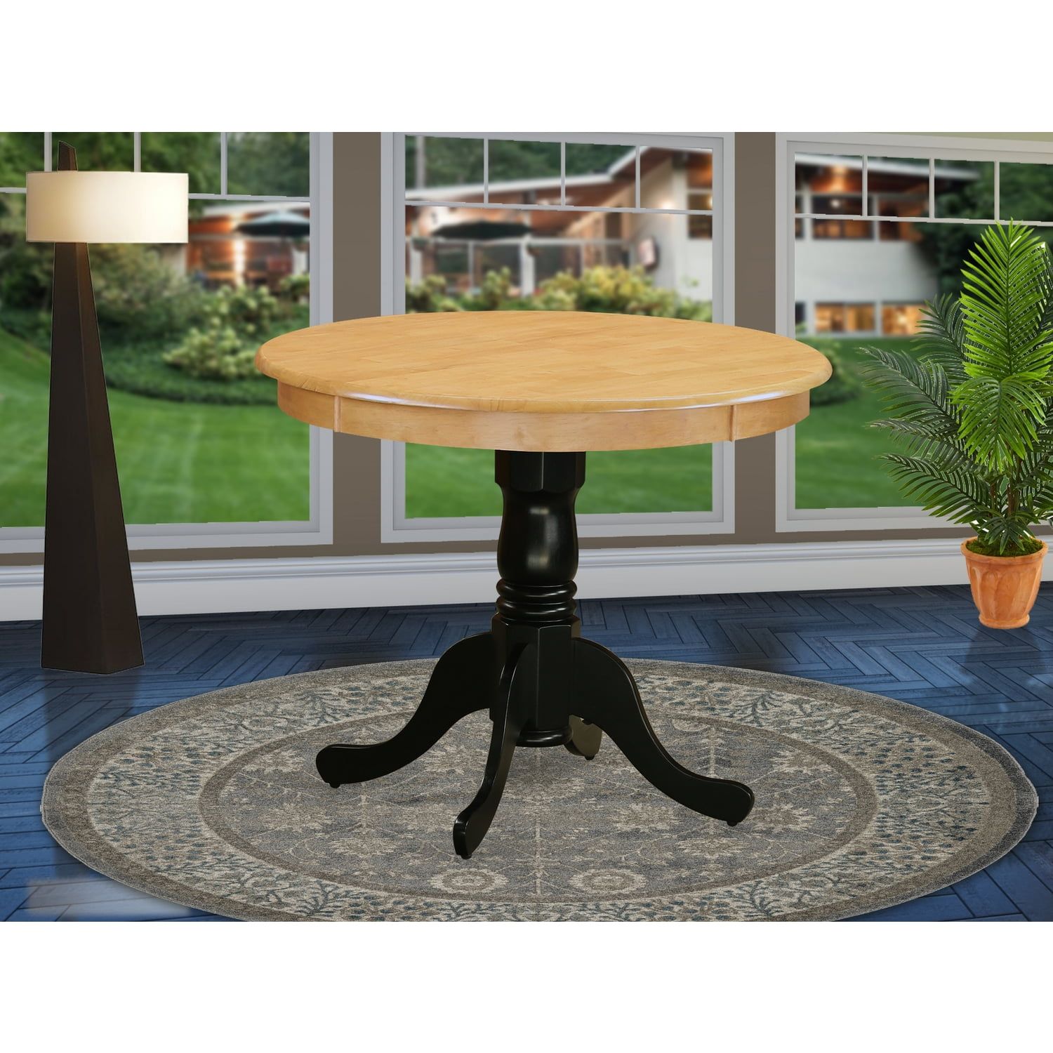 Classic 36" Oak Top Round Pedestal Dining Table in Black