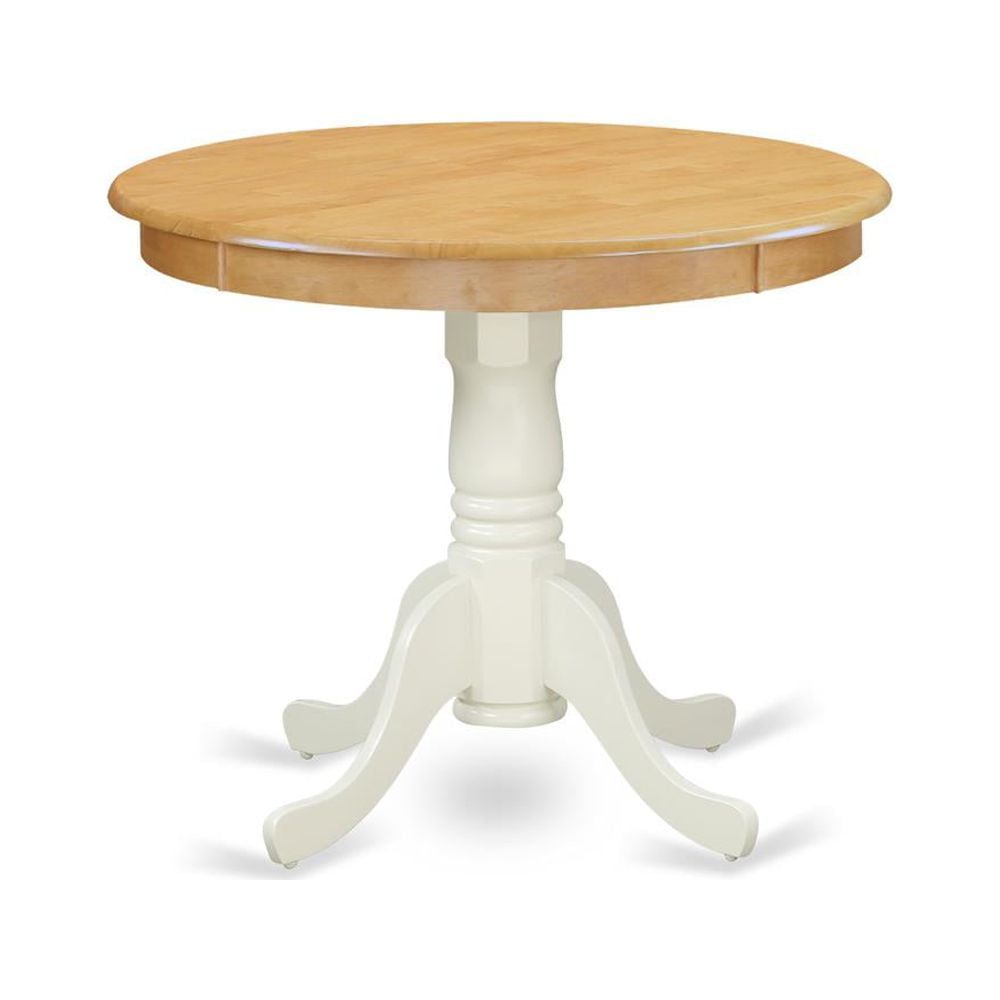 Oak and White Round Wood Dining Table with Pedestal Base