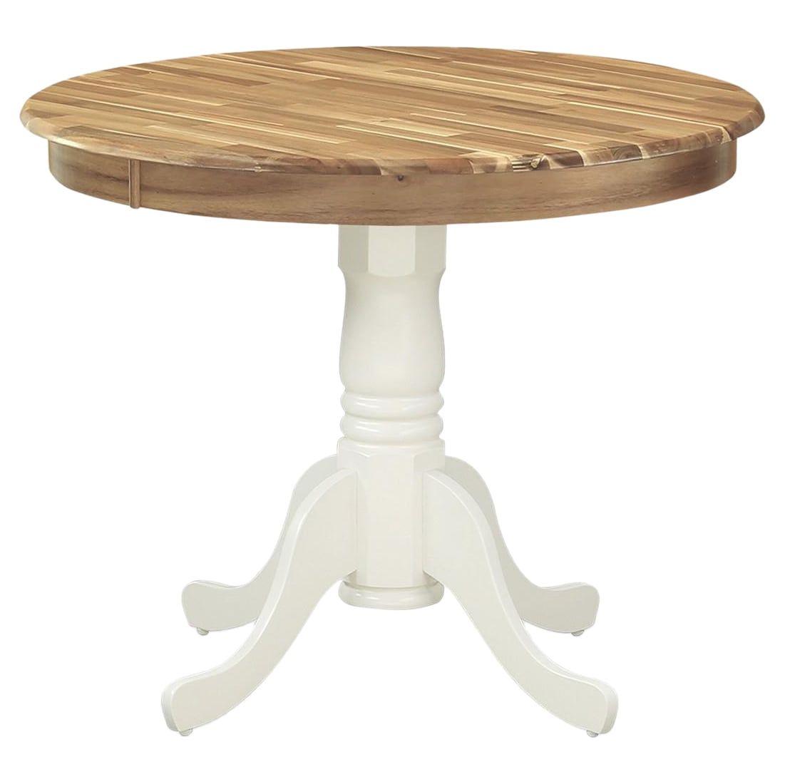 36" Round Acacia Wood Extendable Dining Table with Linen White Pedestal