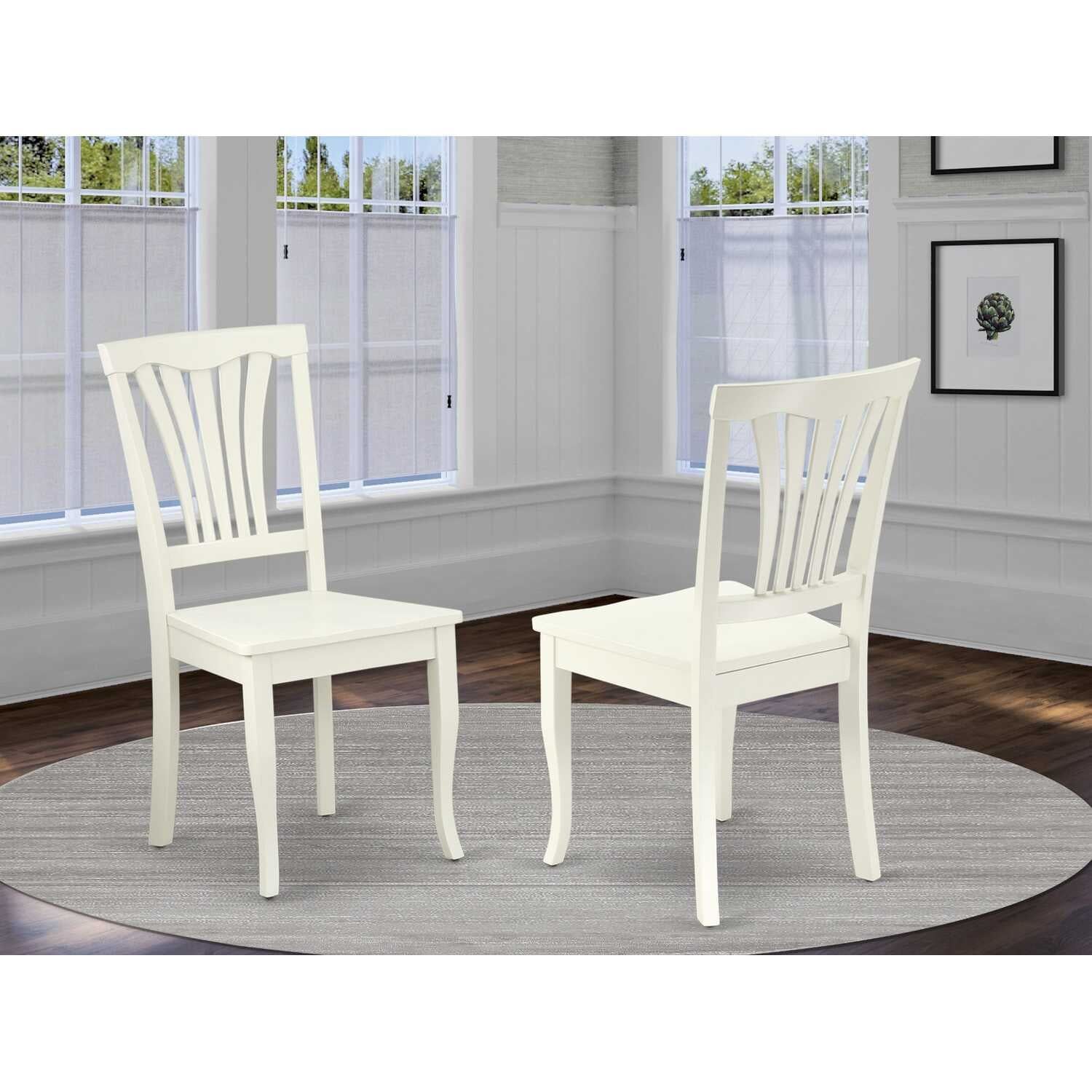 Linen White Rubberwood Dining Chairs with Slat Back - Set of 2