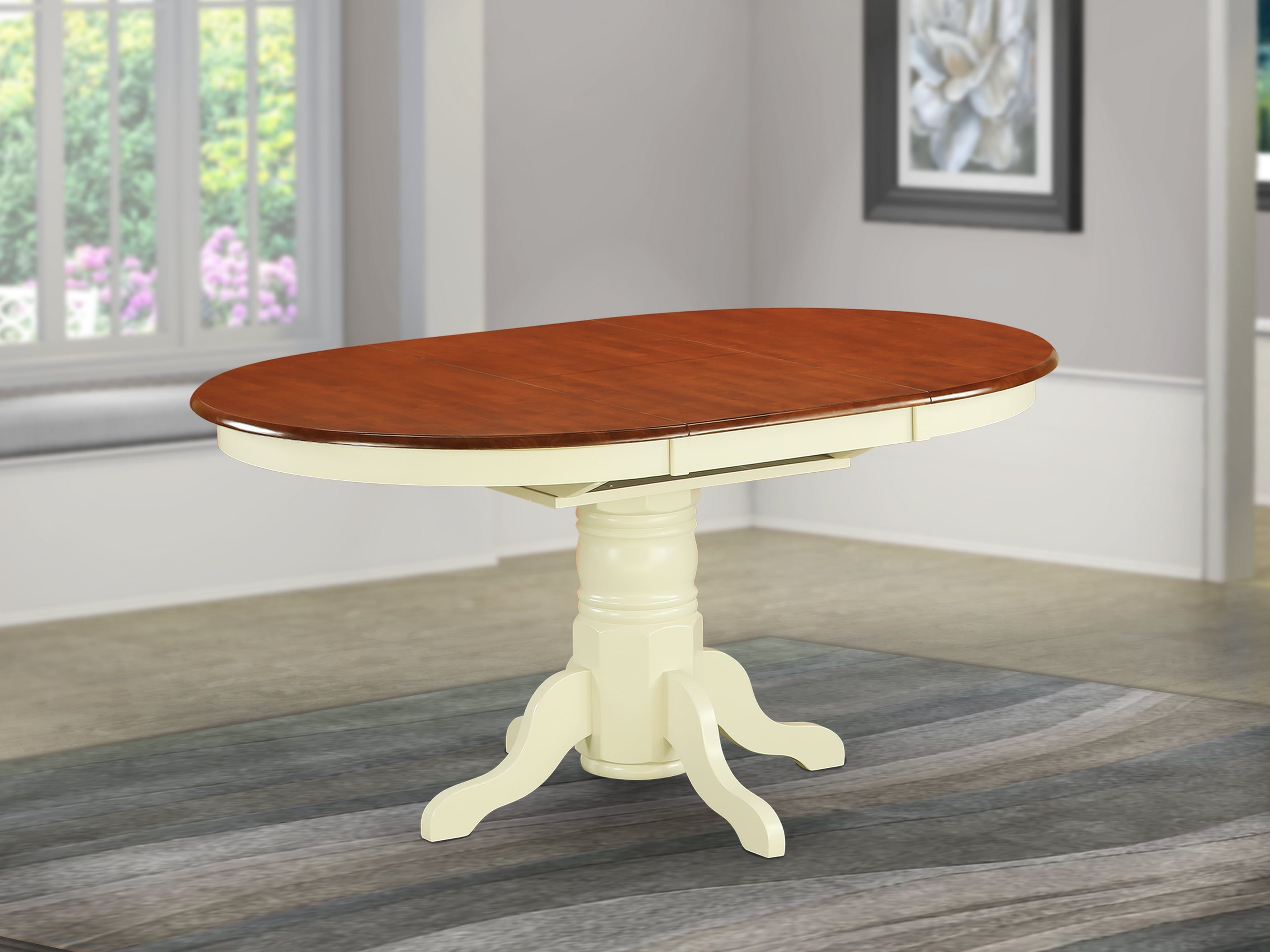 Contemporary Buttermilk & Cherry Wood Round Extendable Dining Table