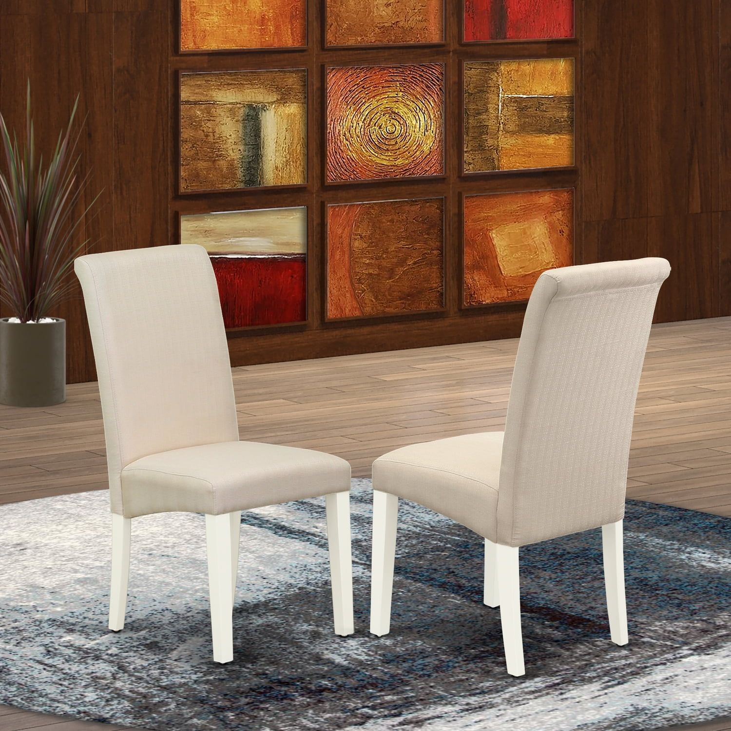 High-Back Parsons Side Chair in White Linen and Wood