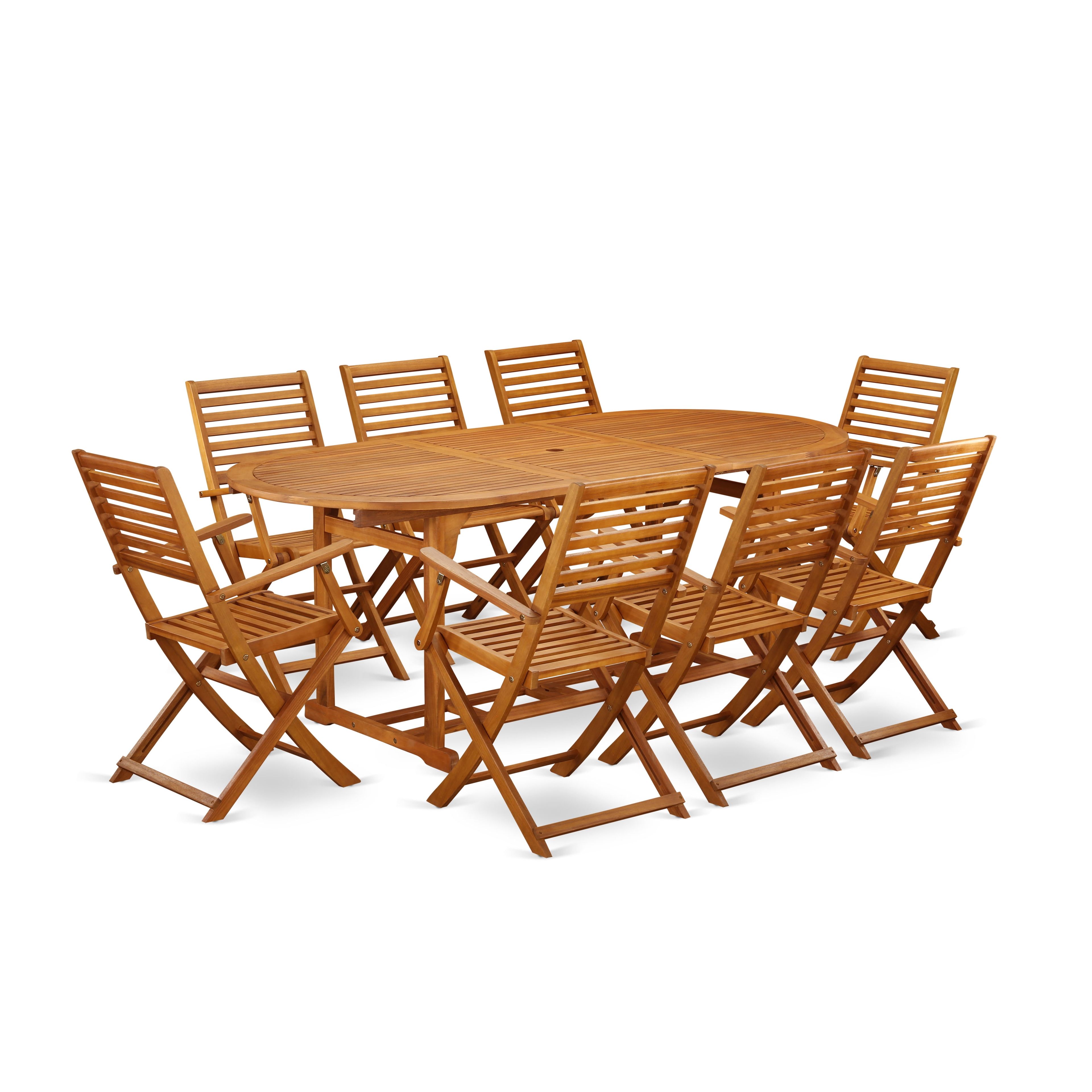 Natural Oil Acacia Wood 8-Person Patio Dining Set