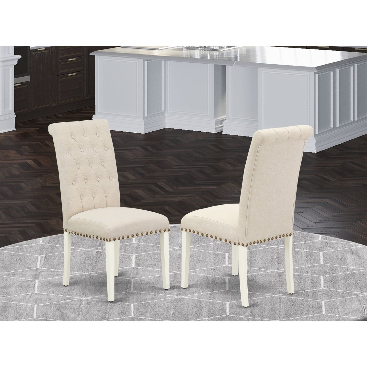 Elegant Linen White Parsons Side Chair with Tufted Upholstery (Set of 2)