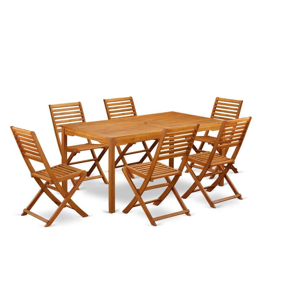 Natural Acacia Wood 7-Piece Outdoor Dining Set with Foldable Chairs