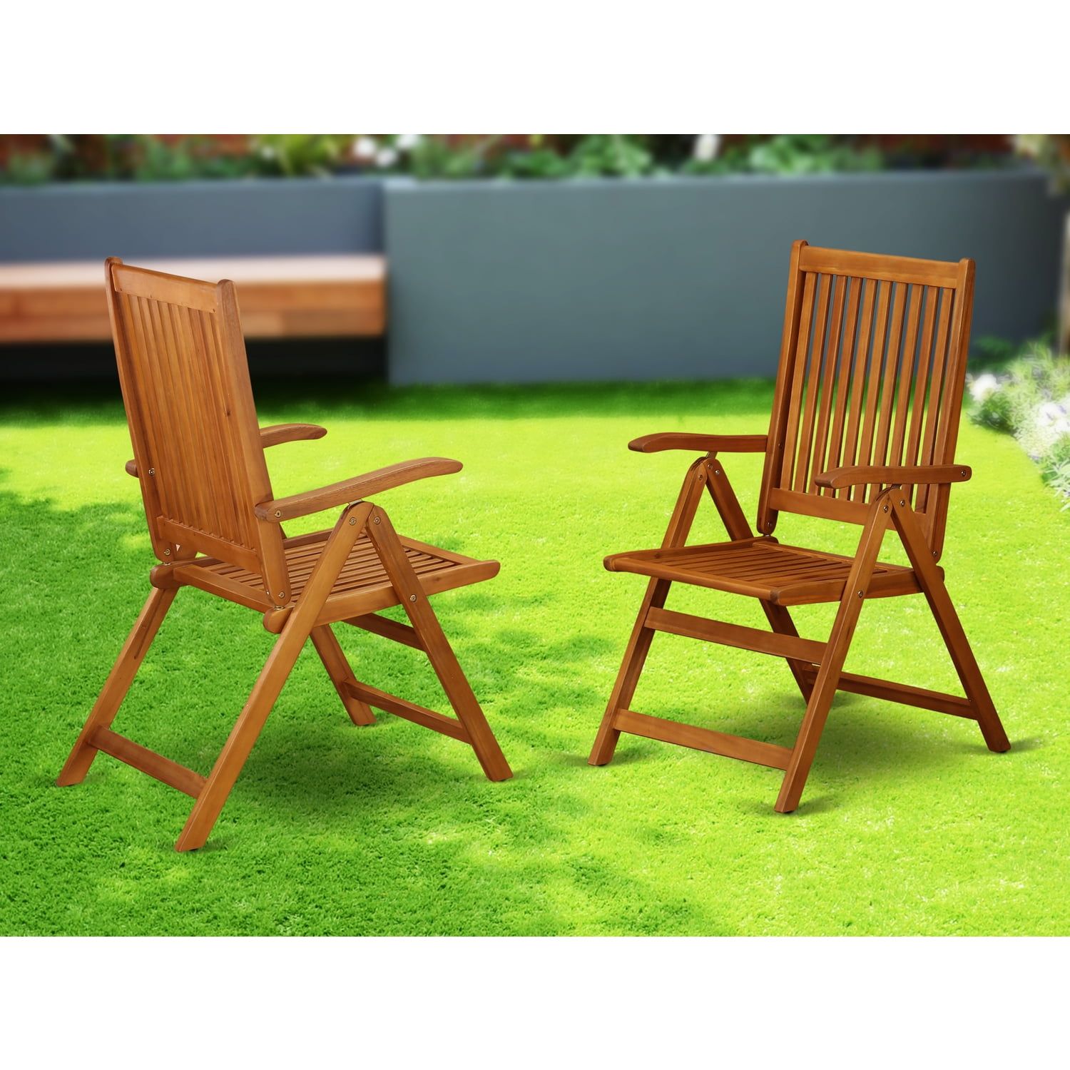 Acacia Wood Natural Oil Outdoor Dining Armchairs, Set of 2