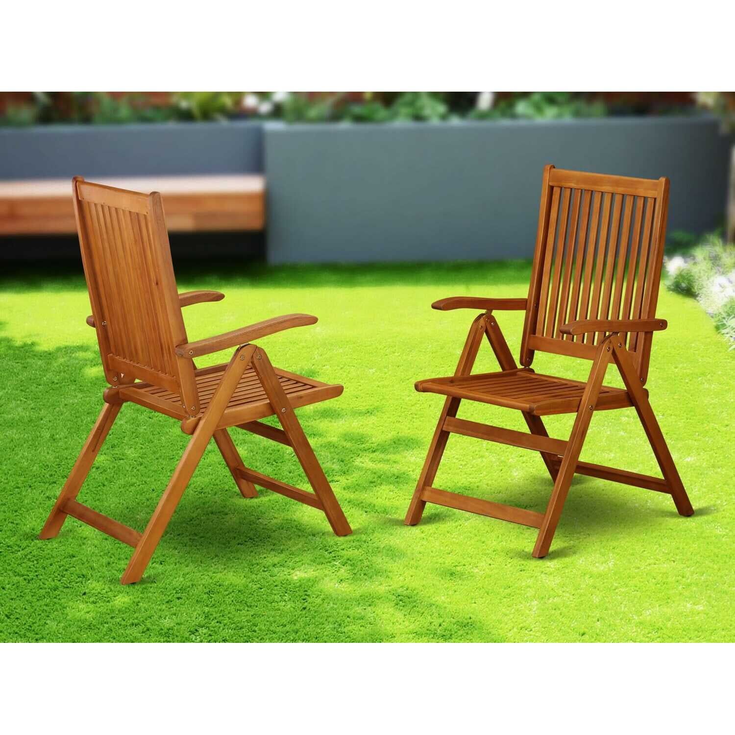 Acacia Wood Natural Oil Outdoor Dining Armchairs, Set of 2