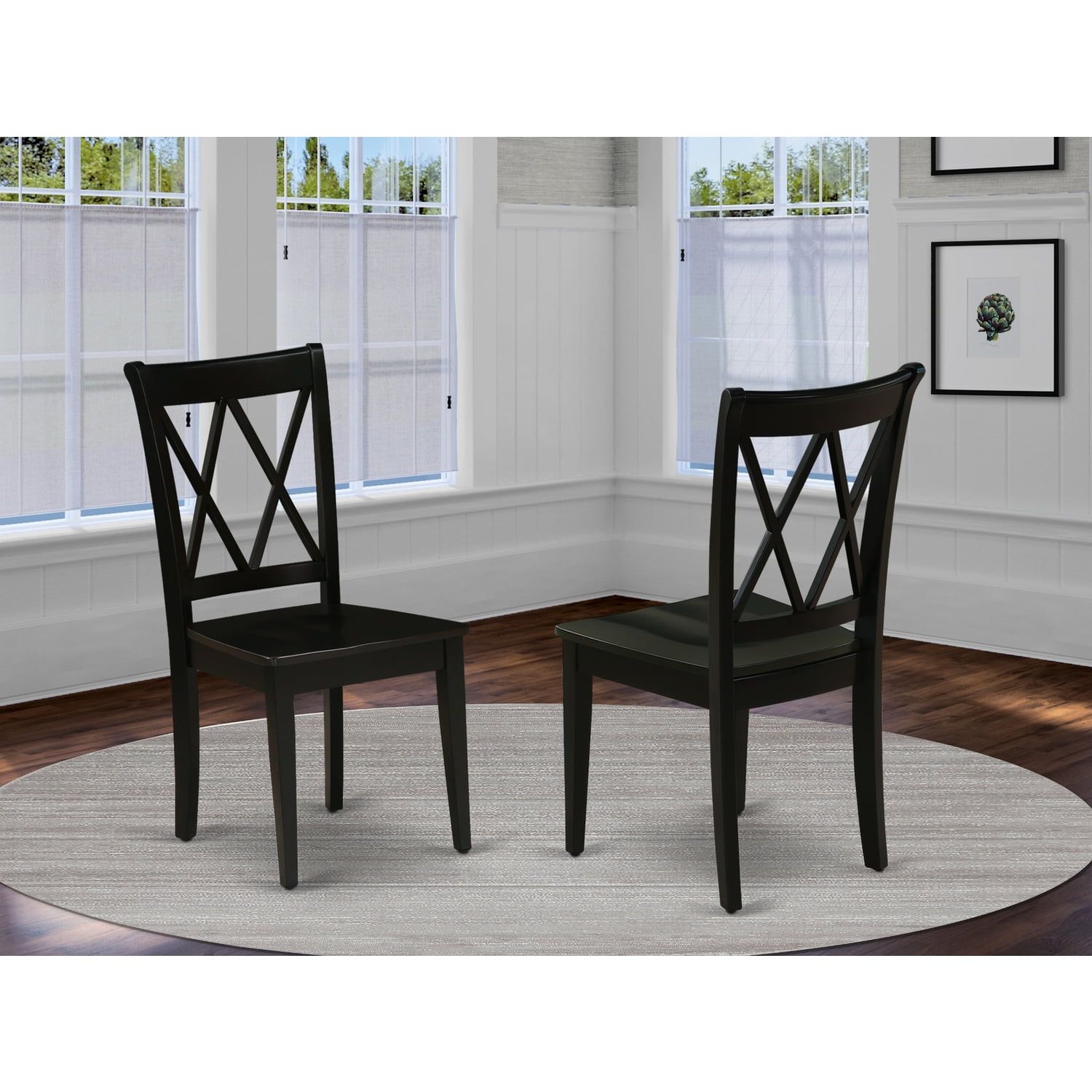 Clarksville Black Wood Double X-Back Dining Chairs, Set of 2