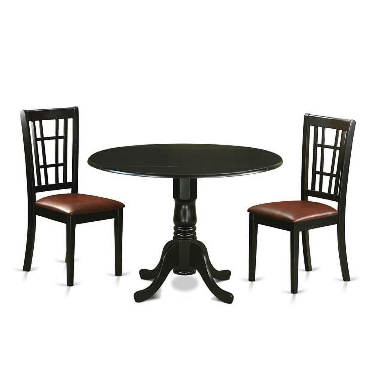 Black Round Dining Table Set with Upholstered Chairs, 3-Piece