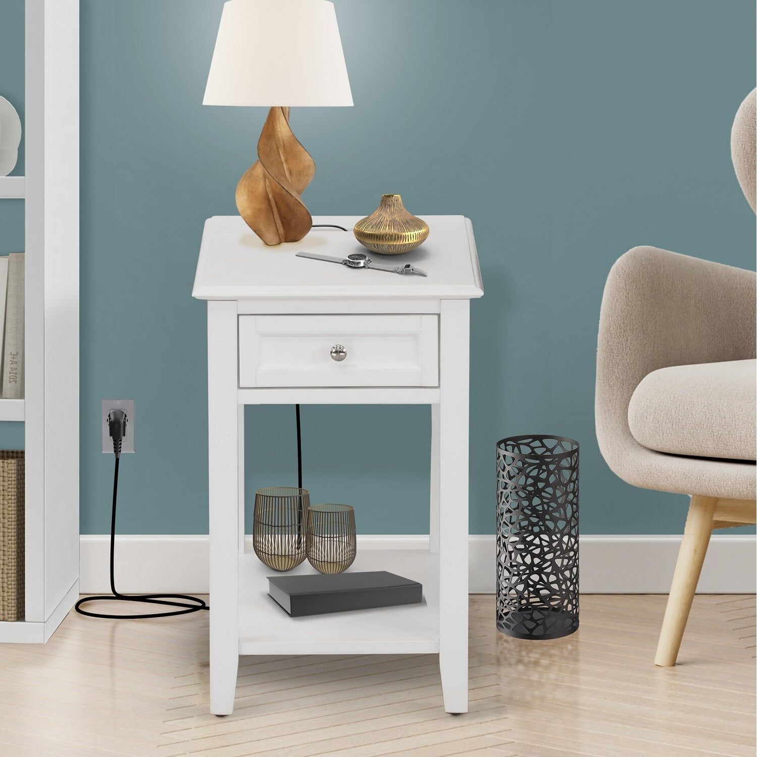 Denison Modern White 24" Wood Nightstand with Drawer