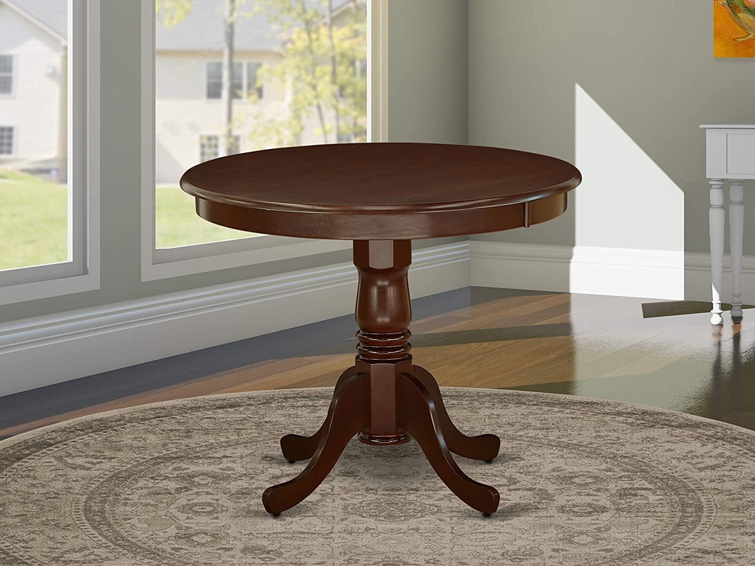 Mahogany Round Rubber Wood Dining Table with Pedestal Base