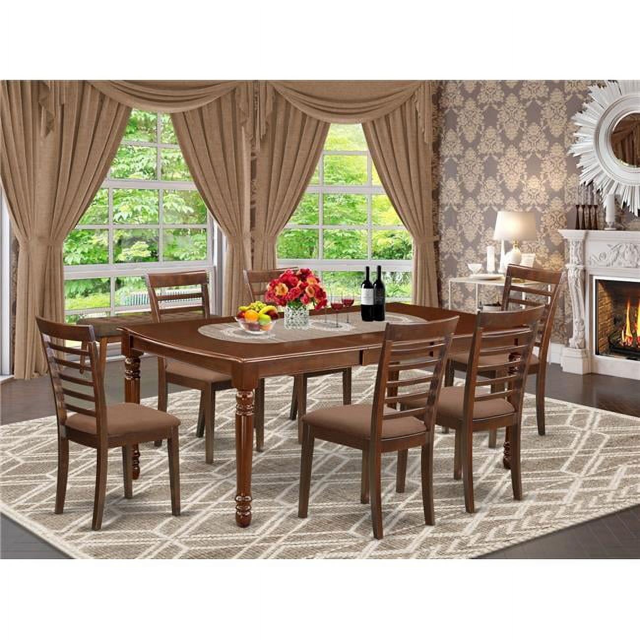 Traditional Mahogany 7-Piece Dining Set with Ladder-Back Chairs