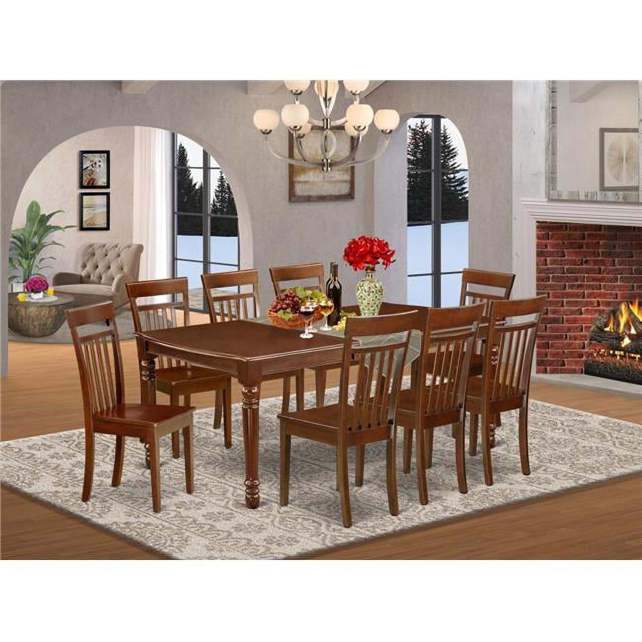 Mahogany 9-Piece Rectangular Wood Dining Set with 8 Chairs