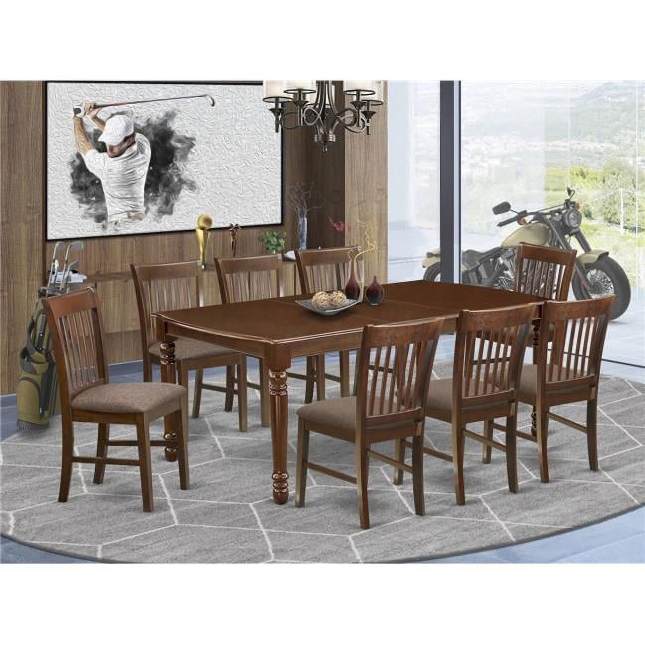 Mahogany 9-Piece Dining Set with Slat Back Chairs