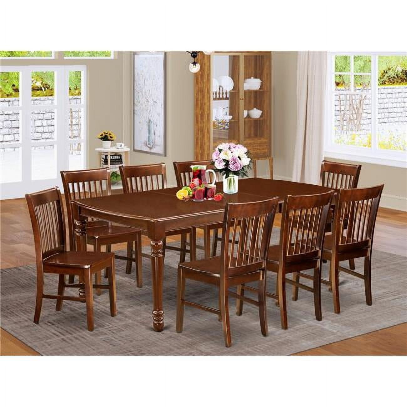 Elegant Mahogany 9-Piece Dining Set with Rectangular Table and Wooden Chairs