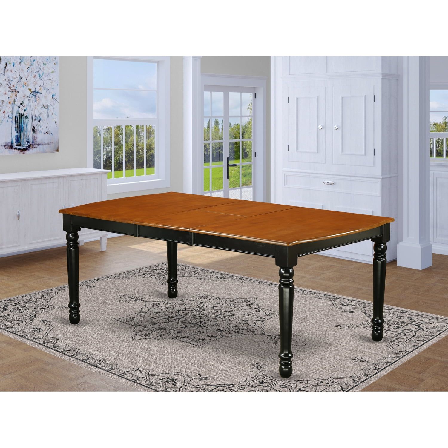 Elegant Cherry and Black Wood Extendable Dining Table