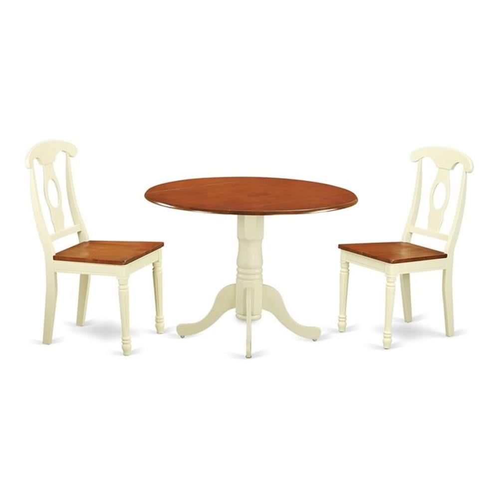 Buttermilk and Cherry Round Drop Leaf Dining Set with 2 Chairs