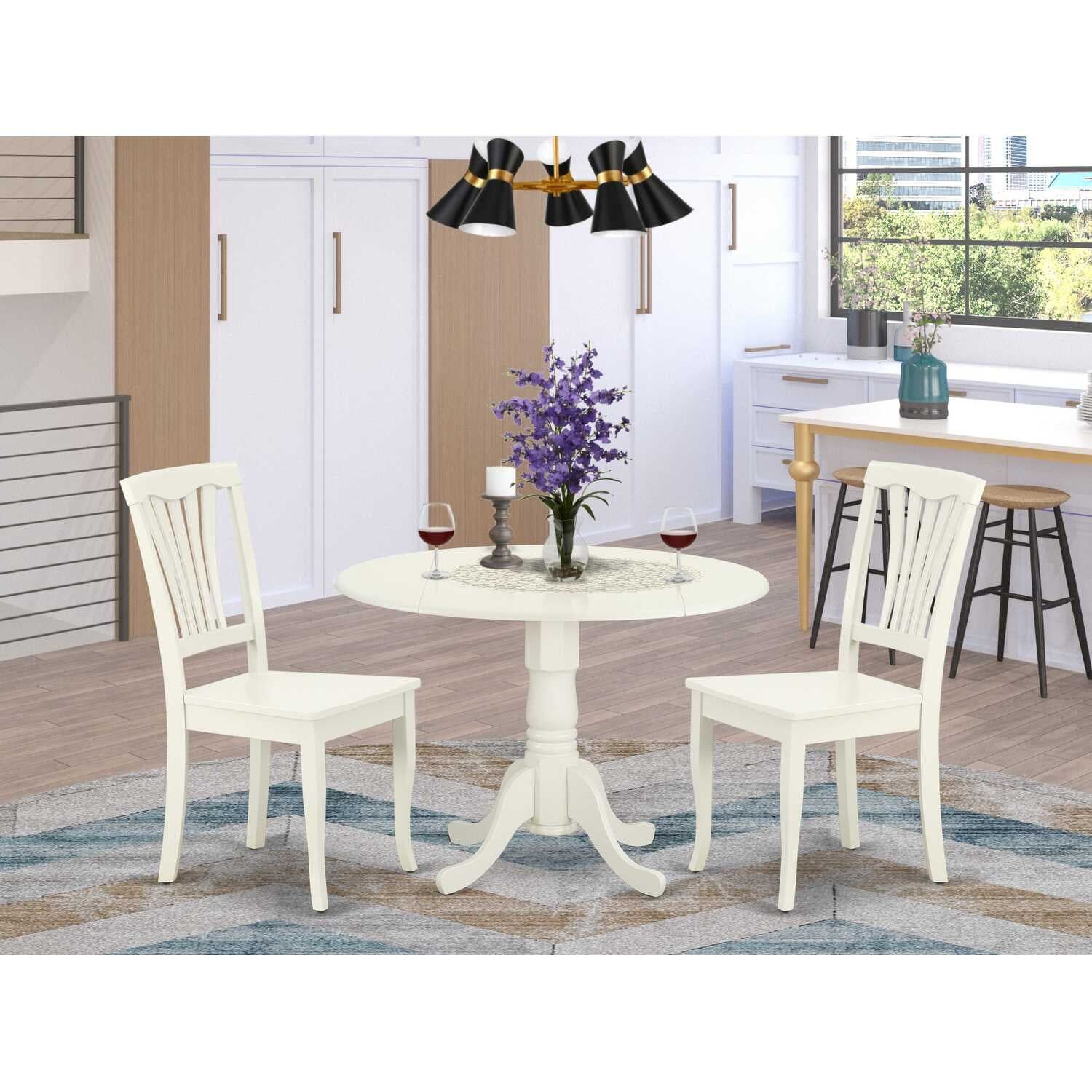 Linen White 42" Round Dining Set with Wooden Chairs