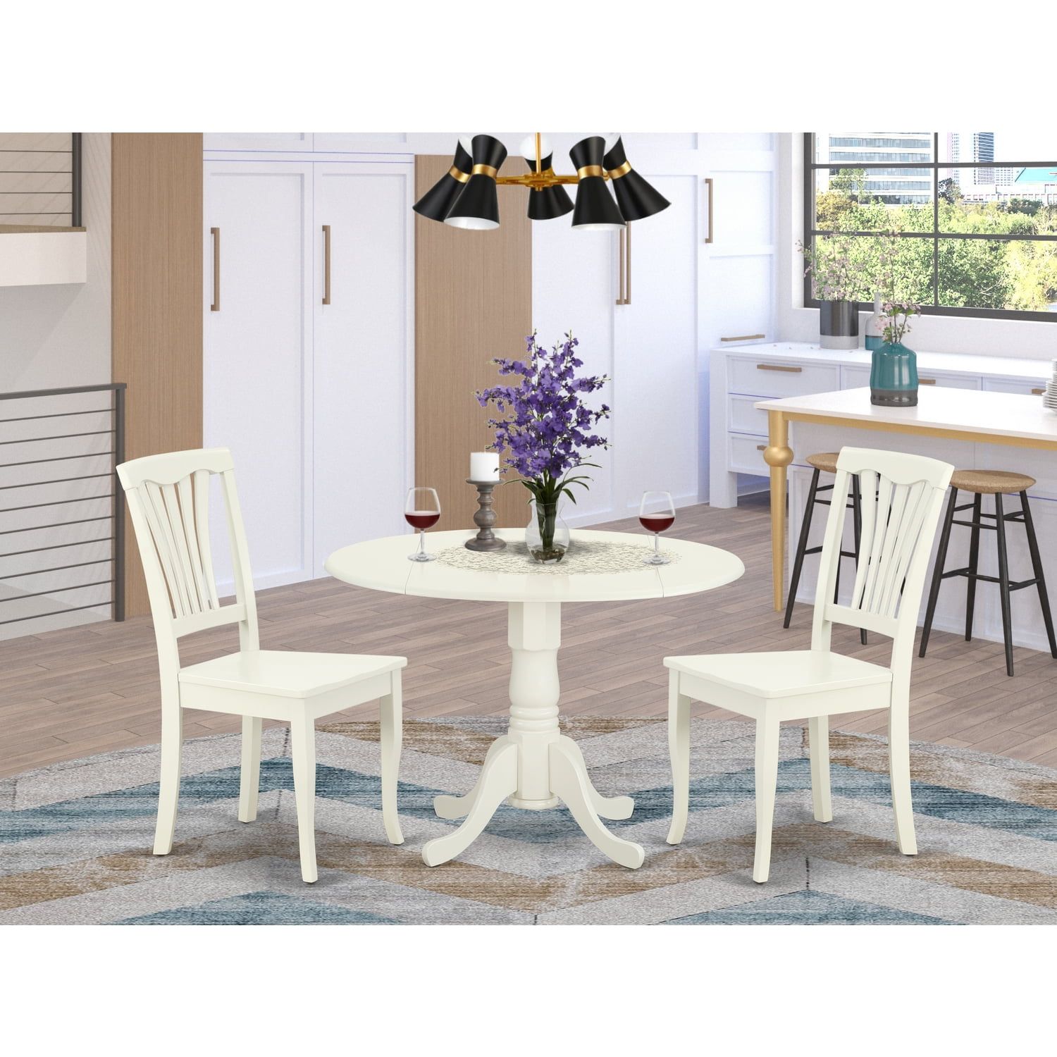 Linen White 42" Round Dining Set with Wooden Chairs