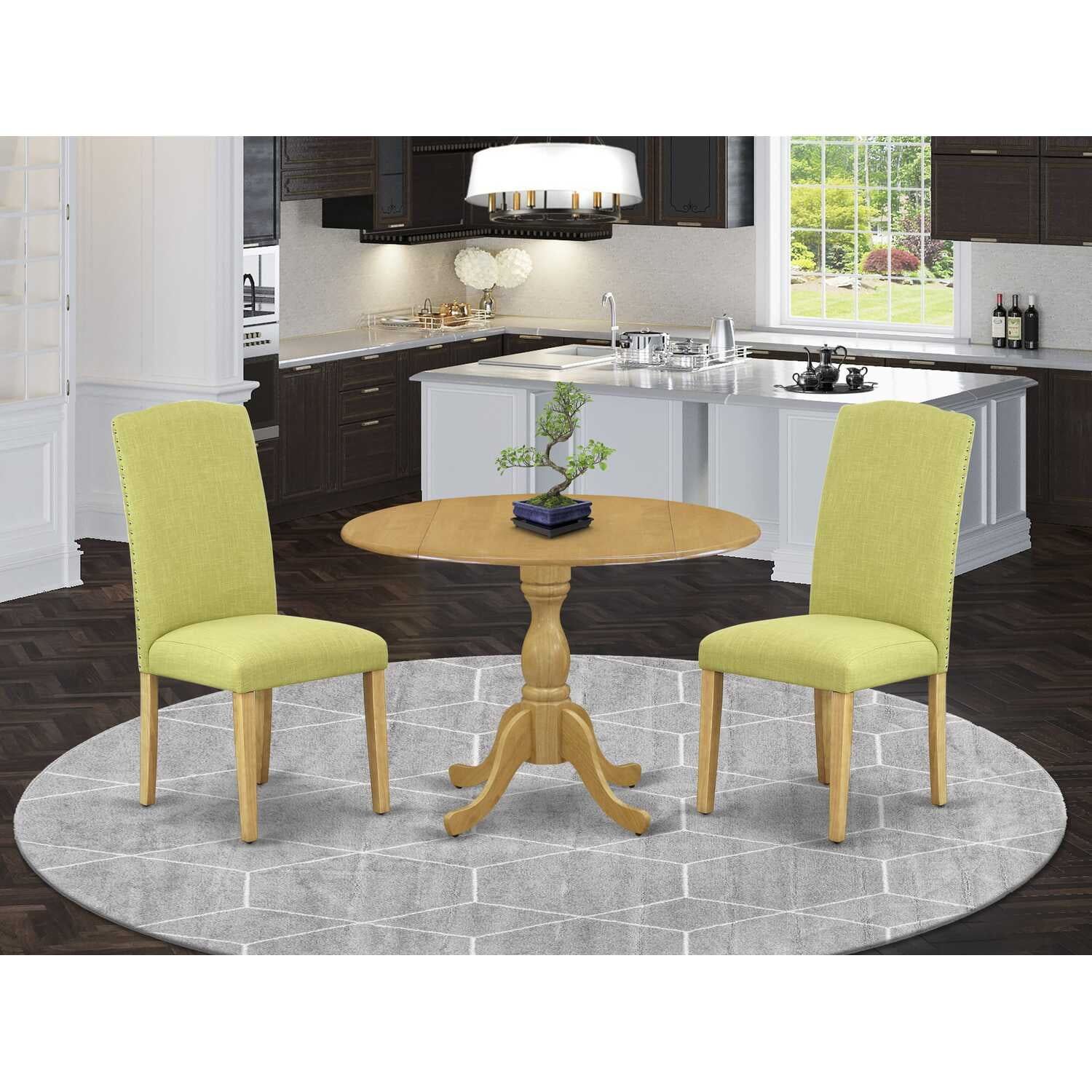 Oak Limelight 3-Piece Dining Set with Round Table and High-Back Chairs