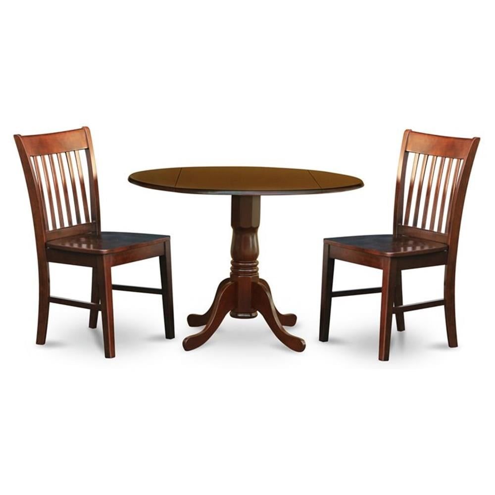 Mahogany Round Drop Leaf Dining Table Set with 2 Chairs