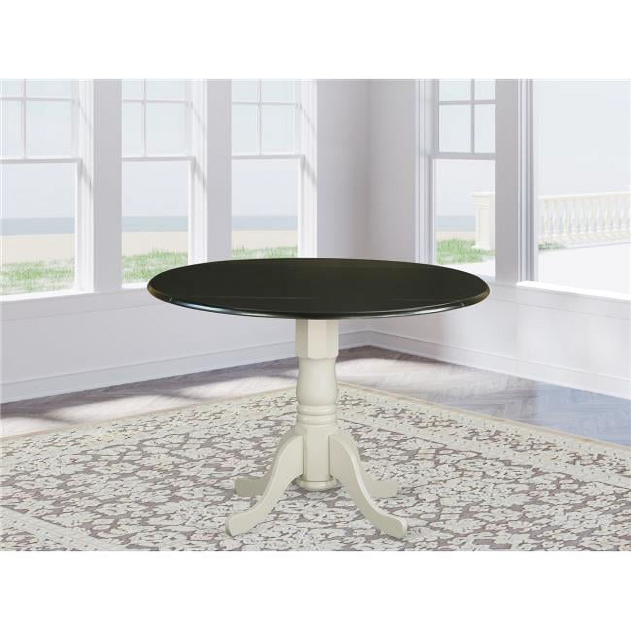 Round Black and Linen White Extendable Wood Dining Table