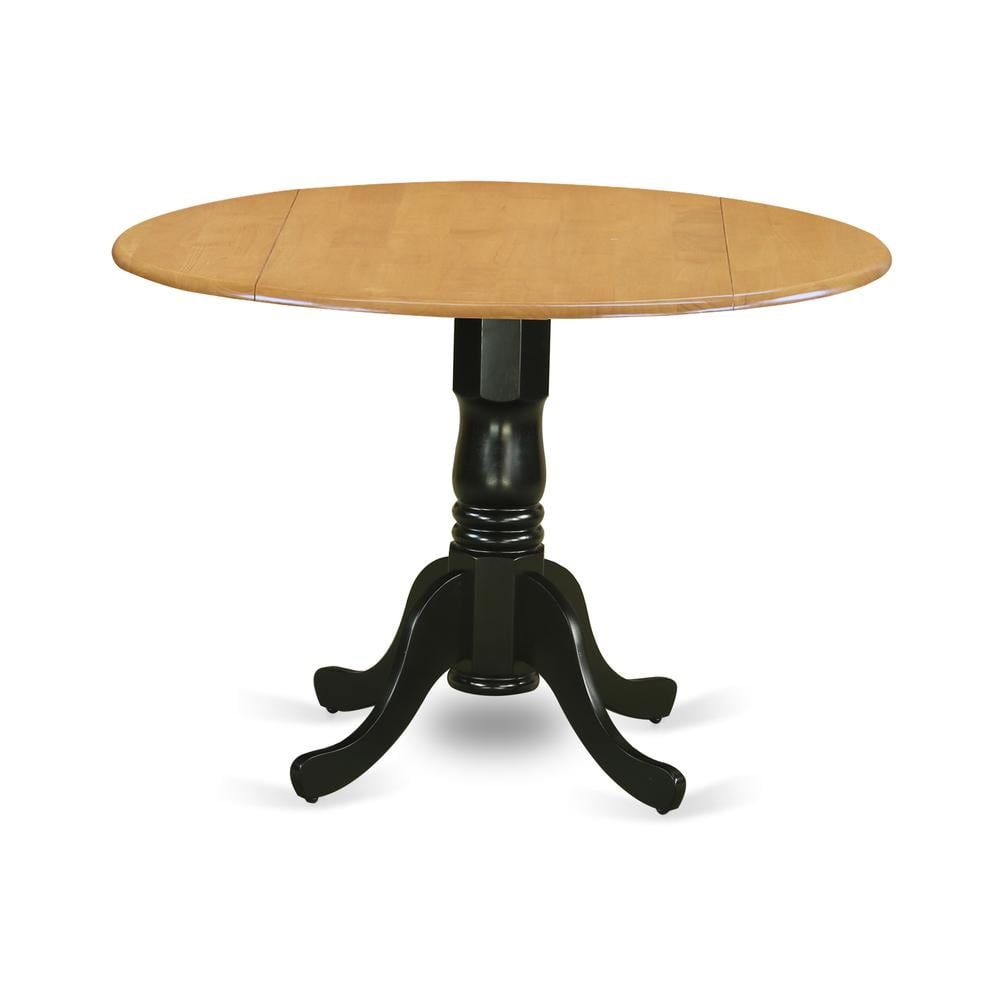 Oak and Black Round Extendable Wood Dining Table