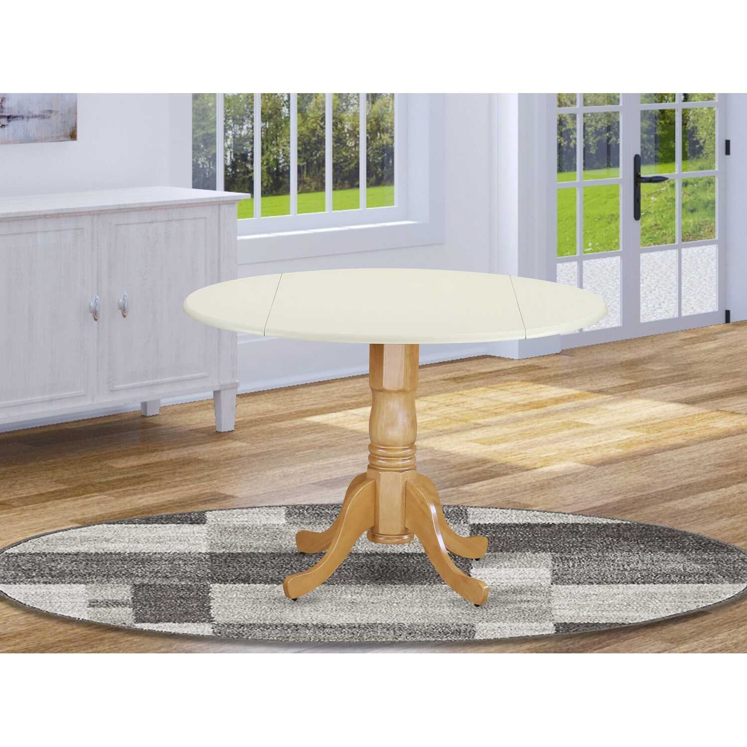 Mid-Century Modern 42" Round Rubber Wood Dining Table in Linen White & Oak