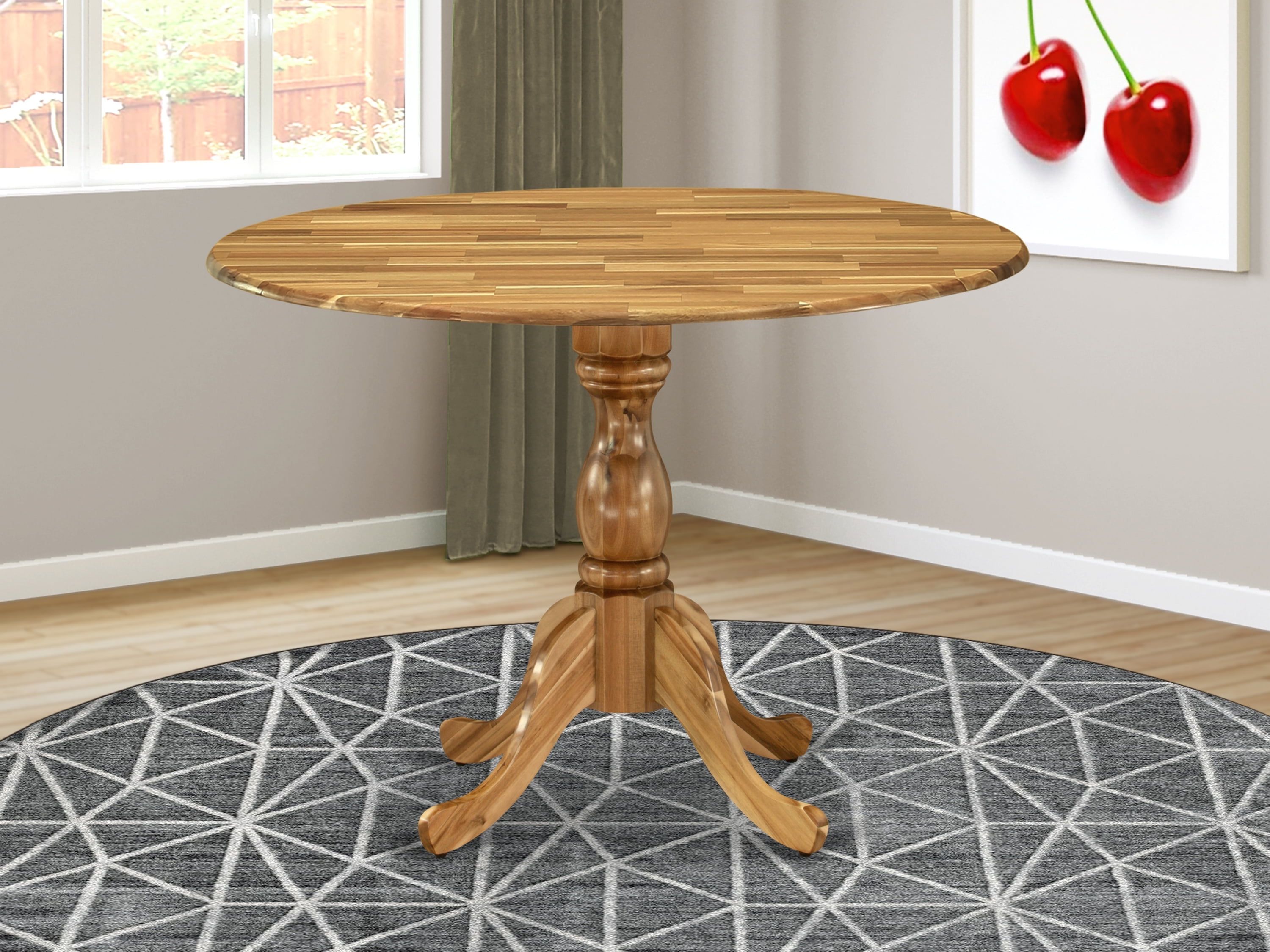 Natural Acacia Round Extendable Pedestal Dining Table