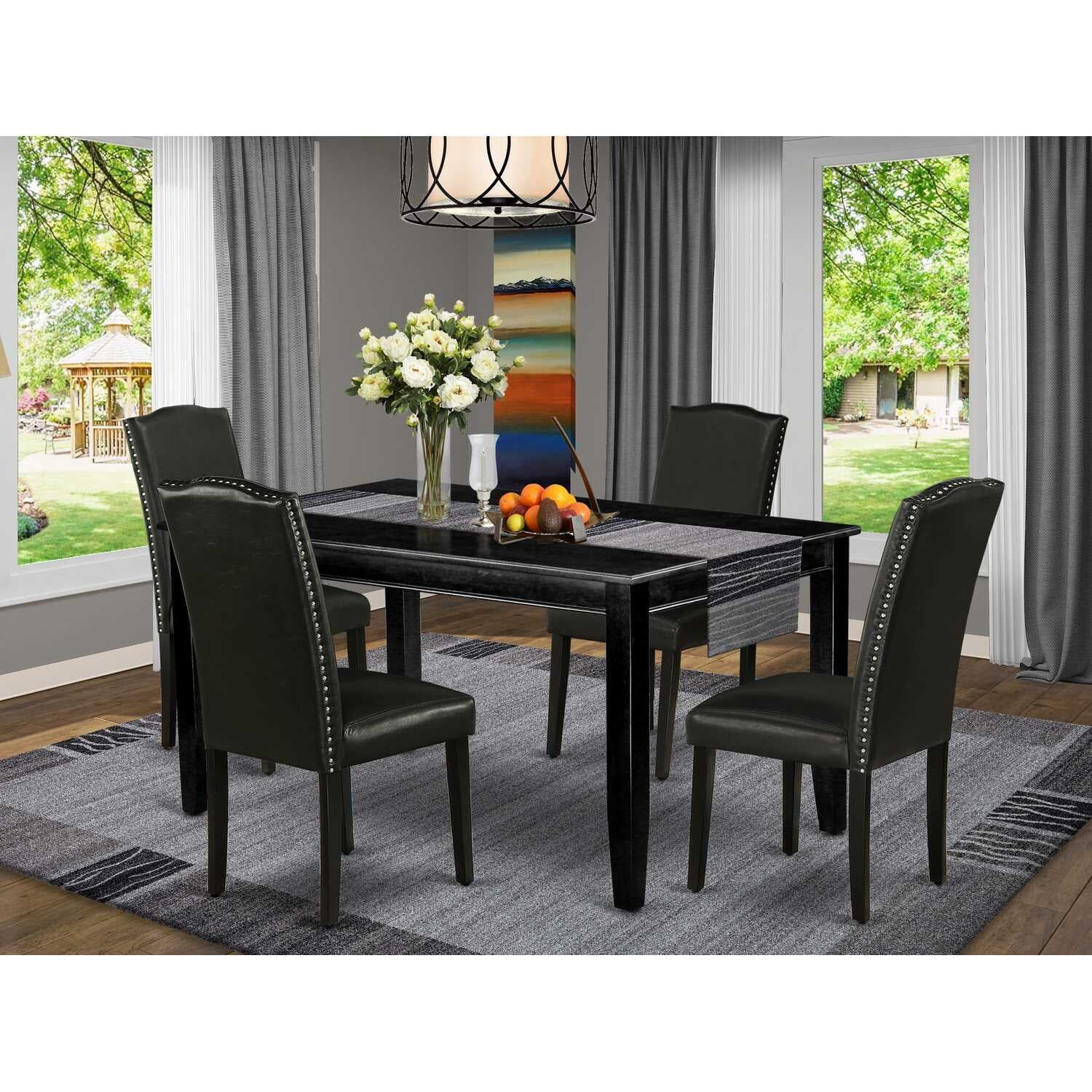 Dudley 5-Piece Black Wood Dining Set with Faux Leather Chairs