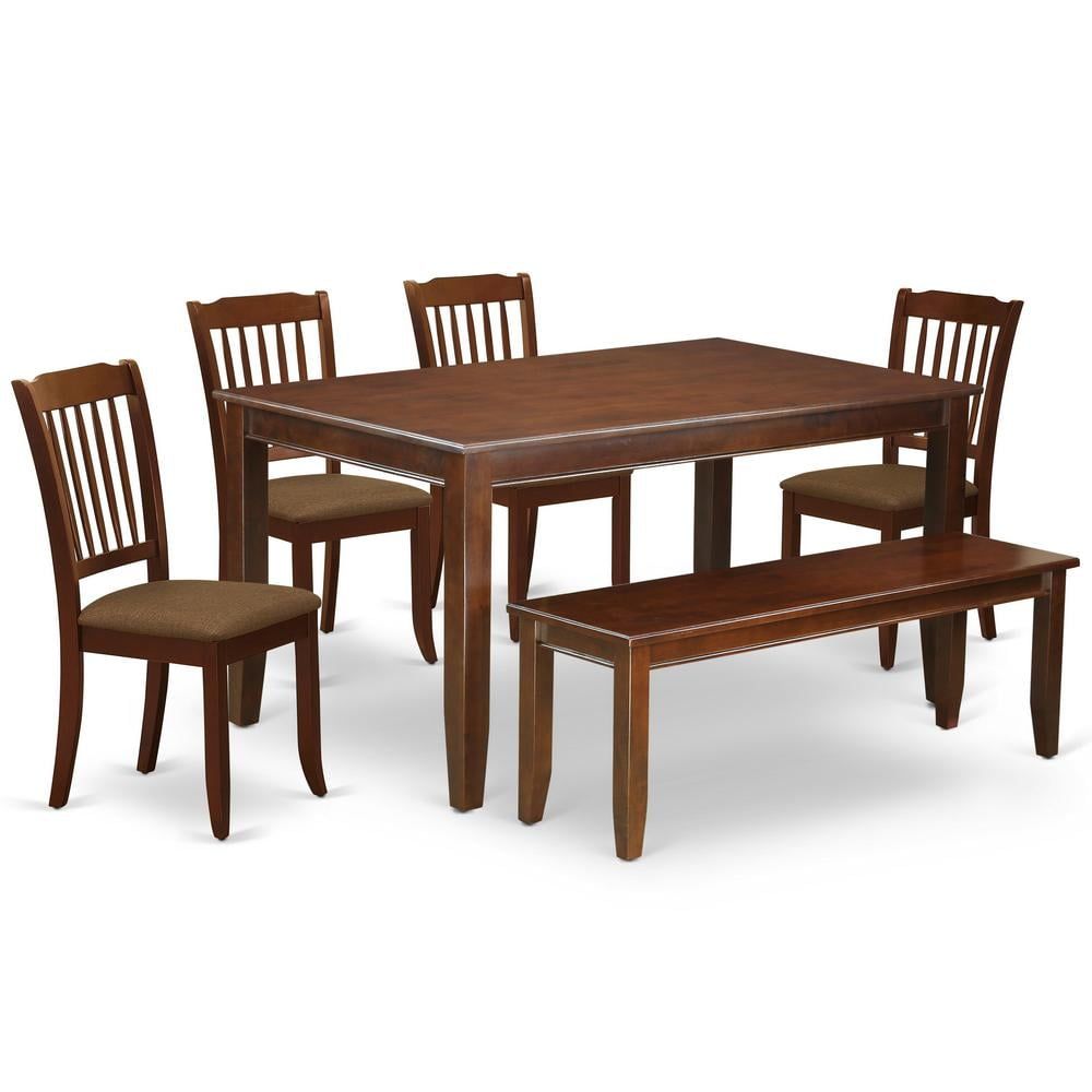 Mahogany Finish Dining Set with 4 Chairs and Bench