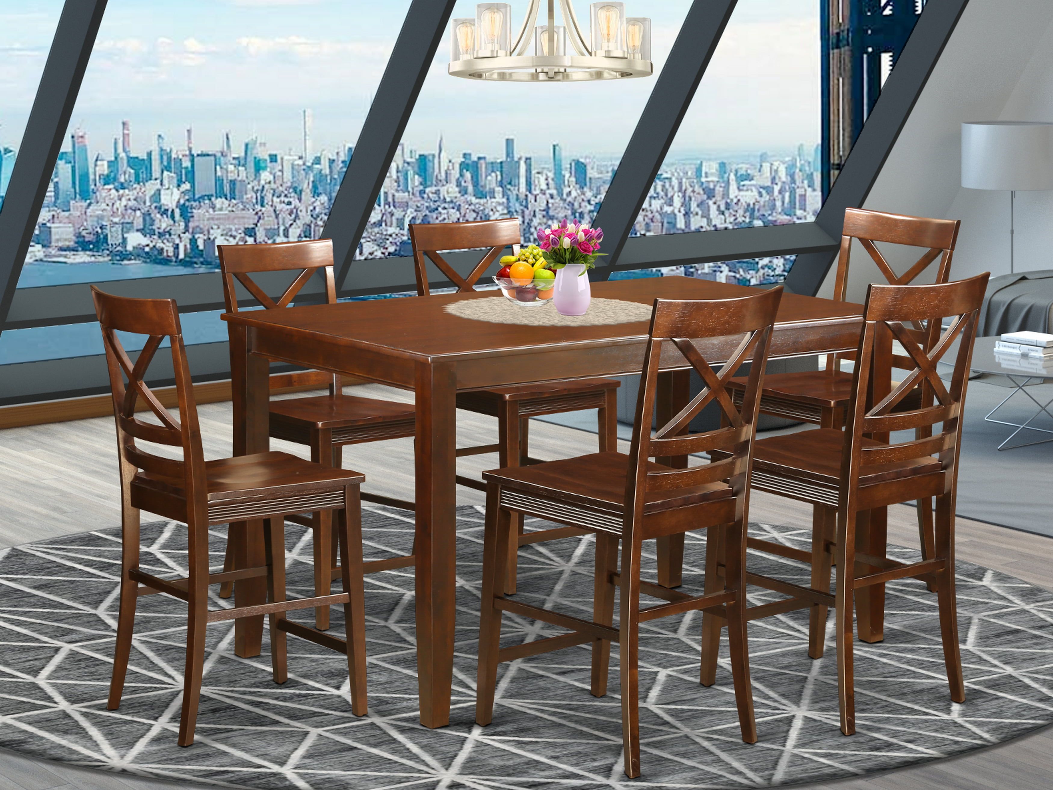 Mahogany 7-Piece Cross Back Counter Height Dining Set