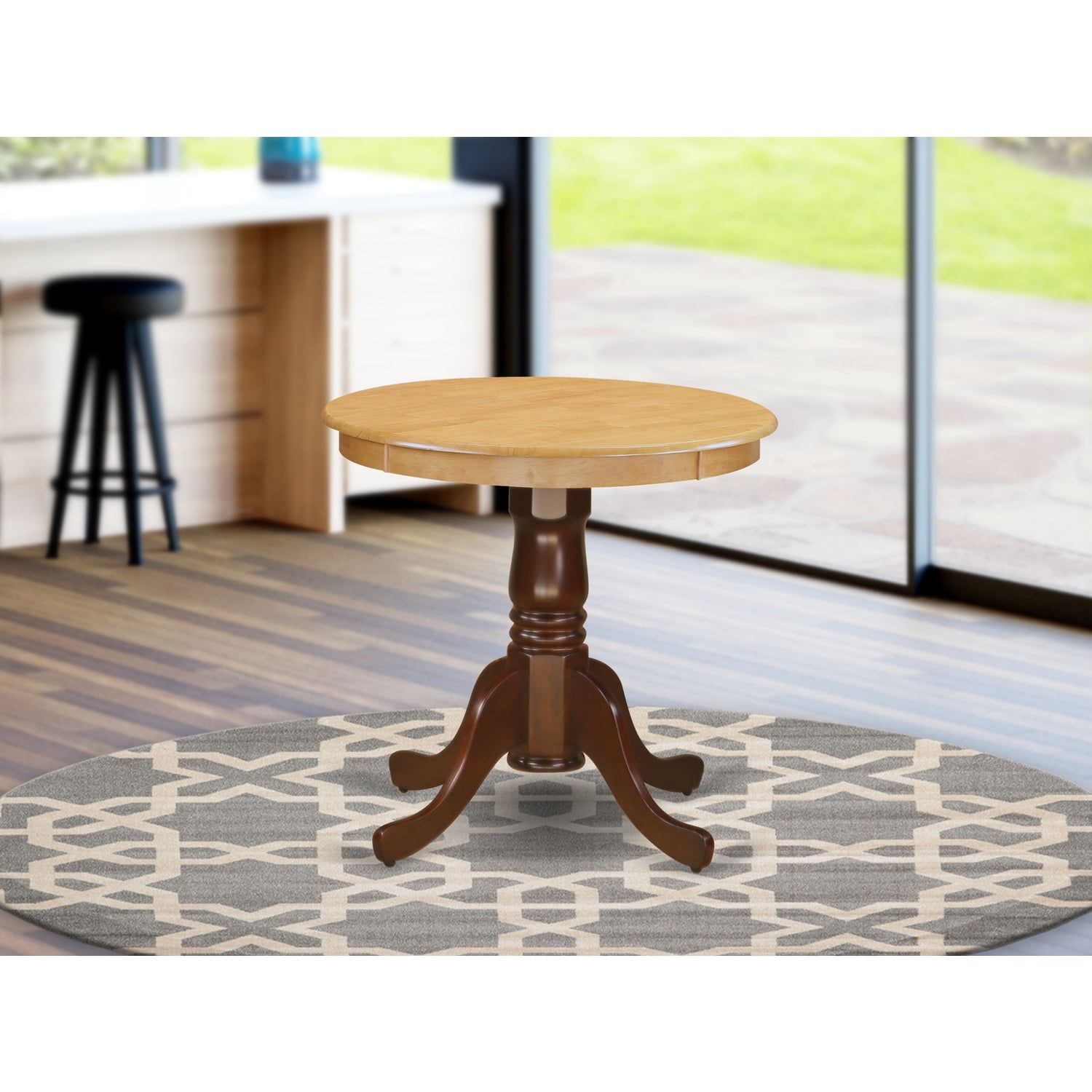 30" Round Oak and Mahogany Rubber Wood Dining Table