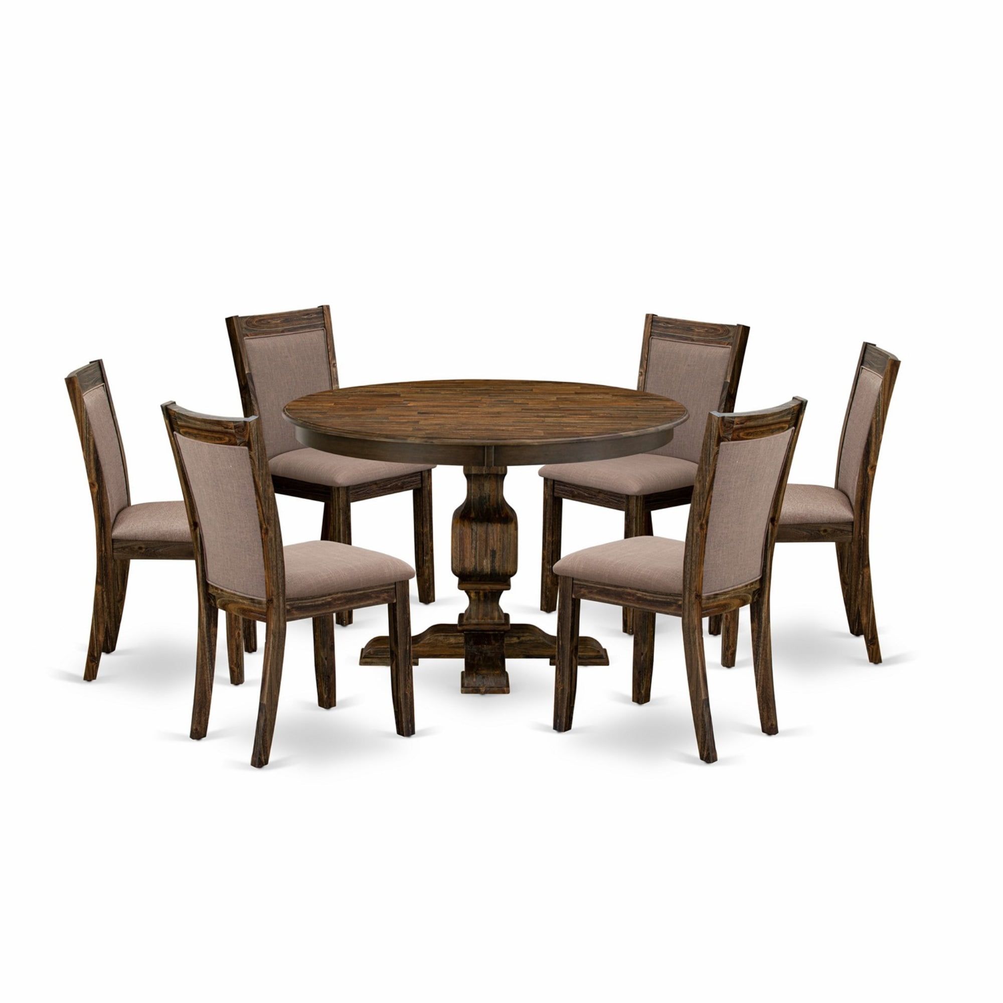 Ferris 48" Round Jacobean Wood Dining Set with Coffee Linen Chairs