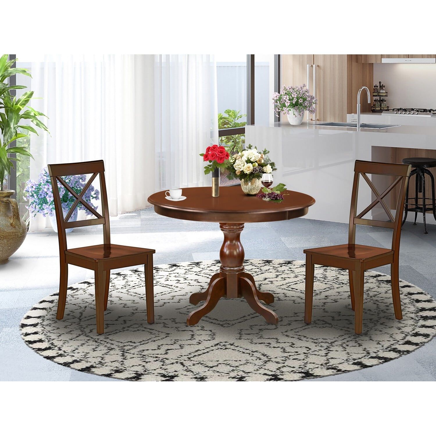 Rustic Mahogany 3-Piece Dining Set with X-Back Chairs