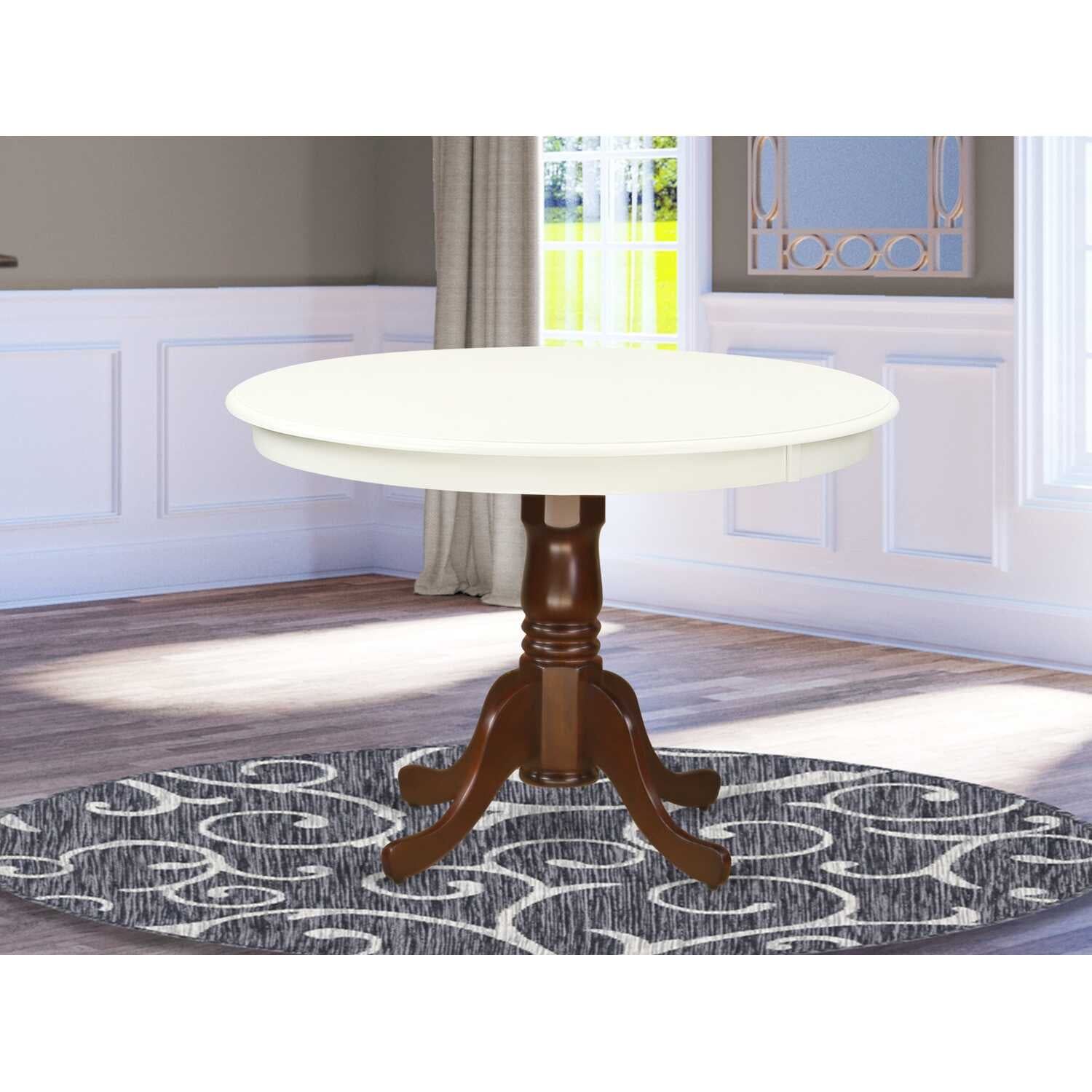 Hartland Linen White and Mahogany 42" Round Dining Table