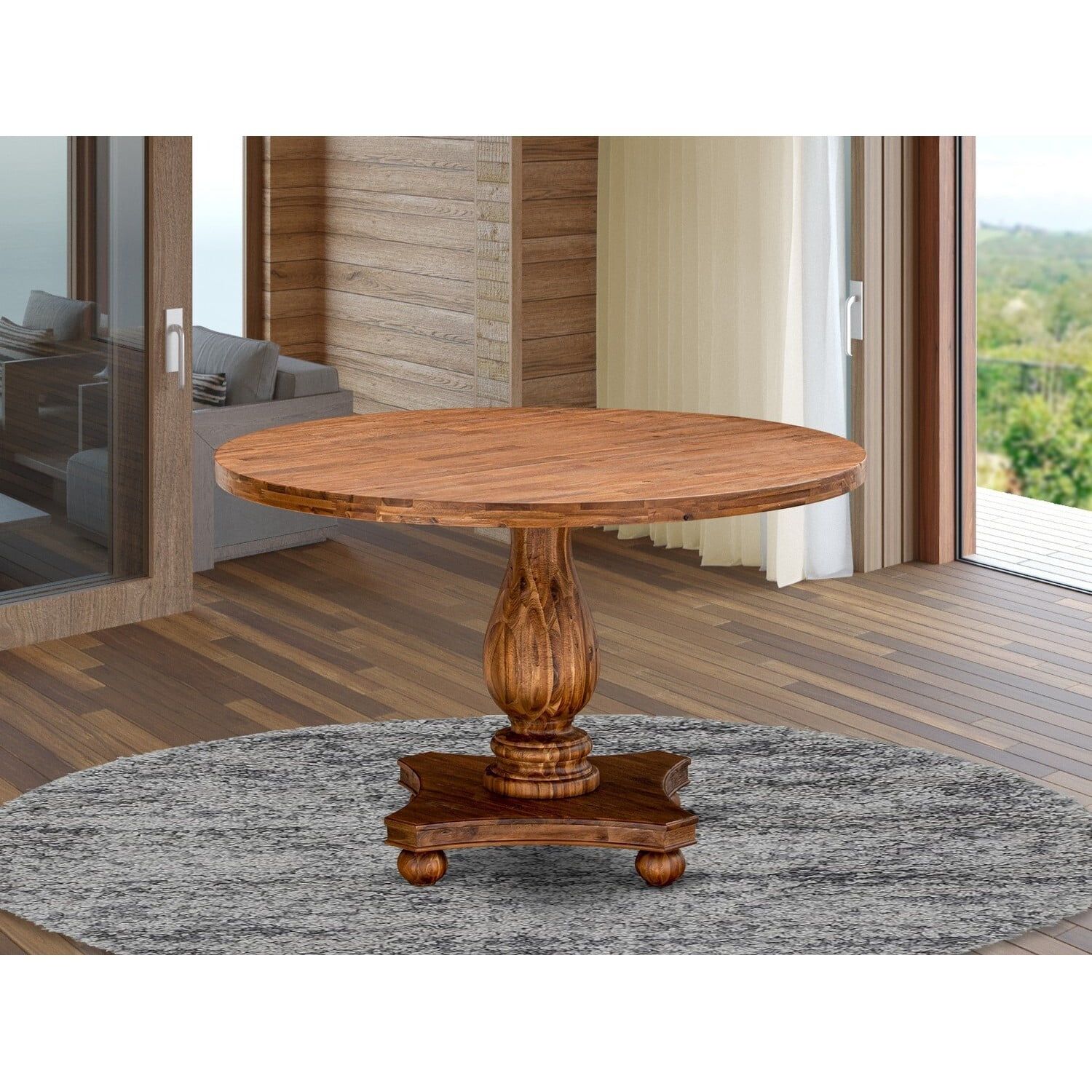 Rustic Farmhouse 48" Round Dining Table in Sandblasted Walnut