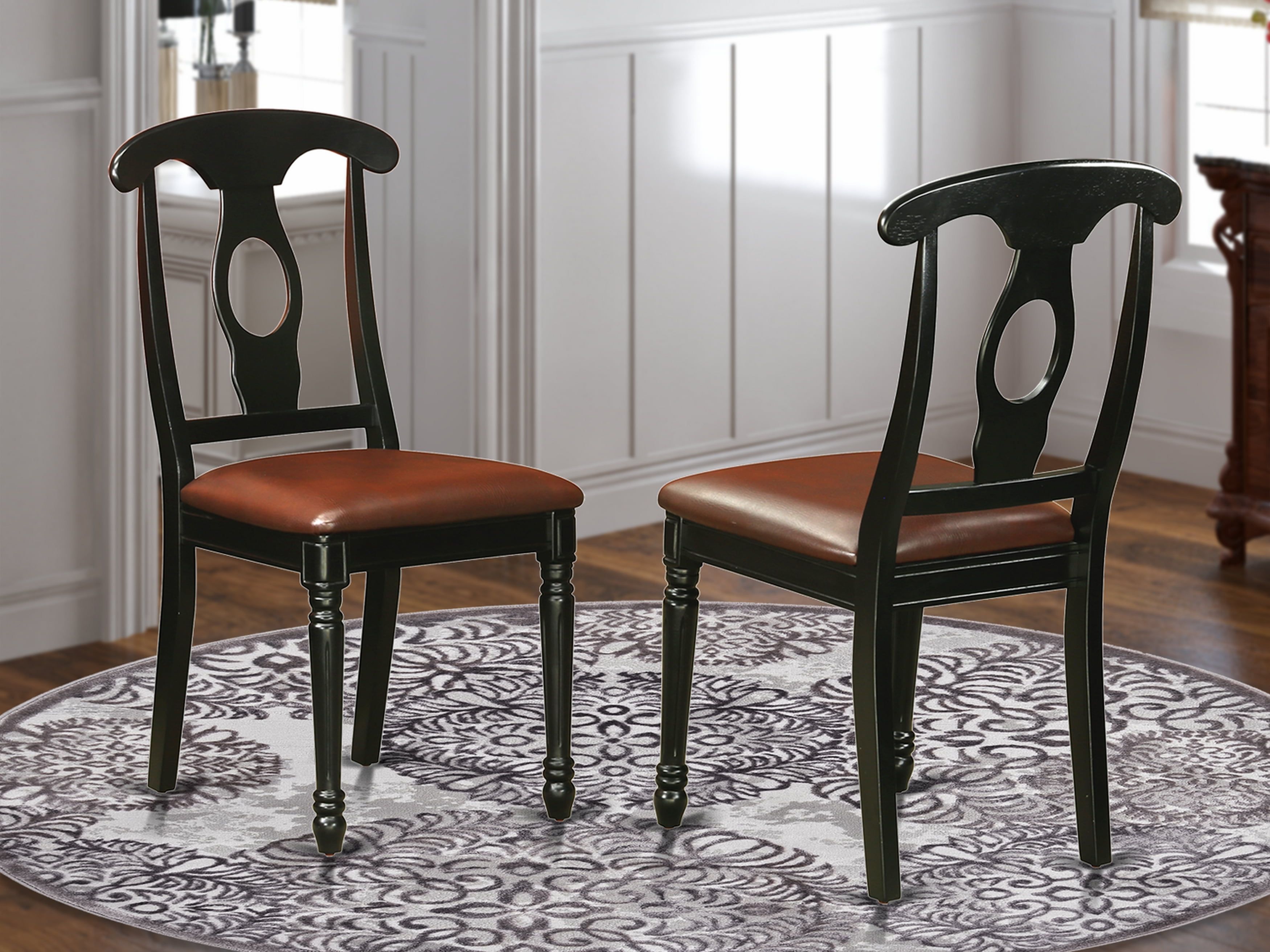 Kenley 38" Black Wood Dining Chairs with Faux Leather Seat